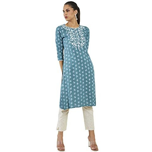 Soch Women Blue Rayon Printed Kurta(8907715974164_Blue_M)