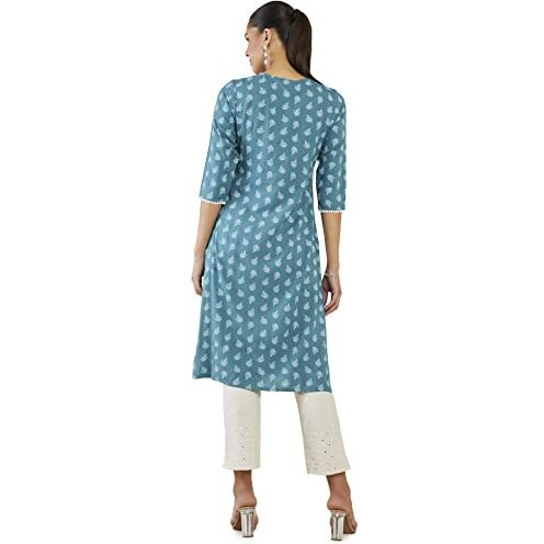 Soch Women Blue Rayon Printed Kurta(8907715974164_Blue_M)