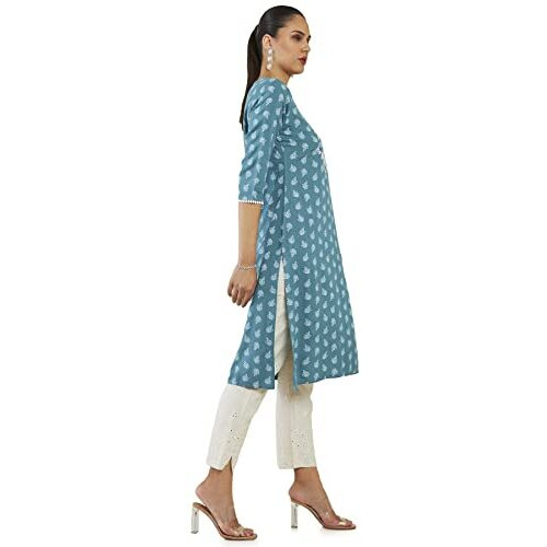 Soch Women Blue Rayon Printed Kurta(8907715974164_Blue_M)