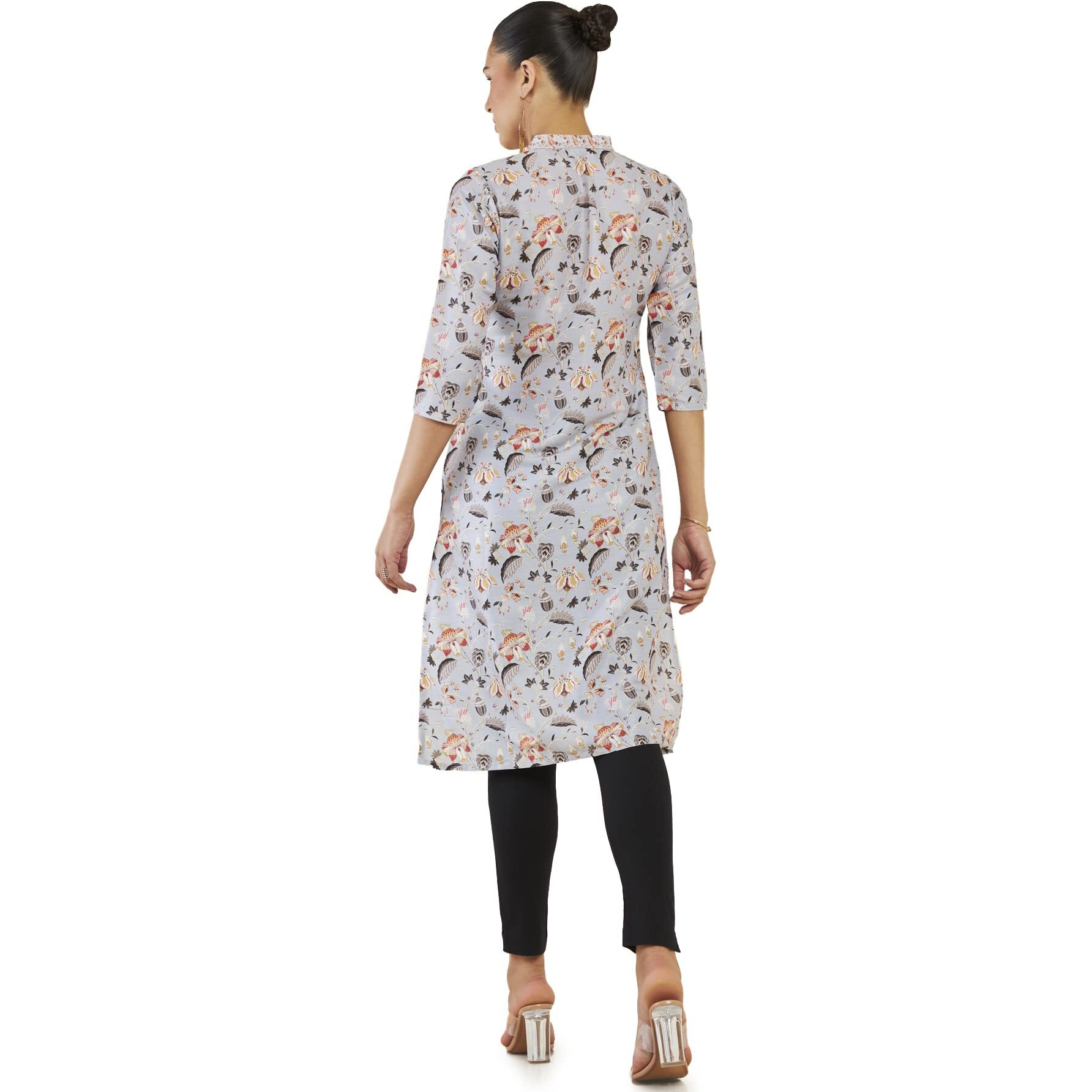 Soch Women Grey Cotton Blend Floral Kurta(8907715976571_Grey_L)