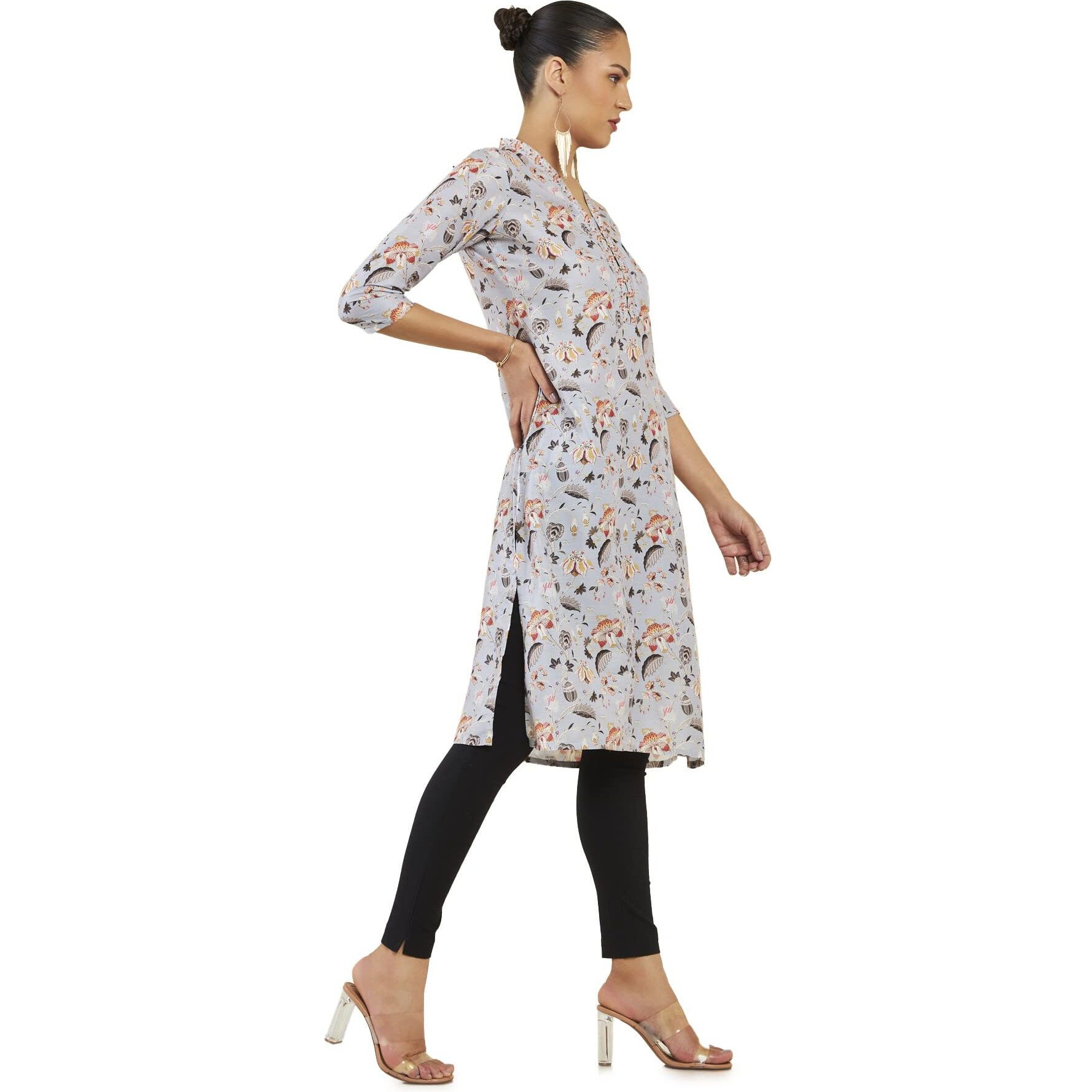 Soch Women Grey Cotton Blend Floral Kurta(8907715976571_Grey_L)