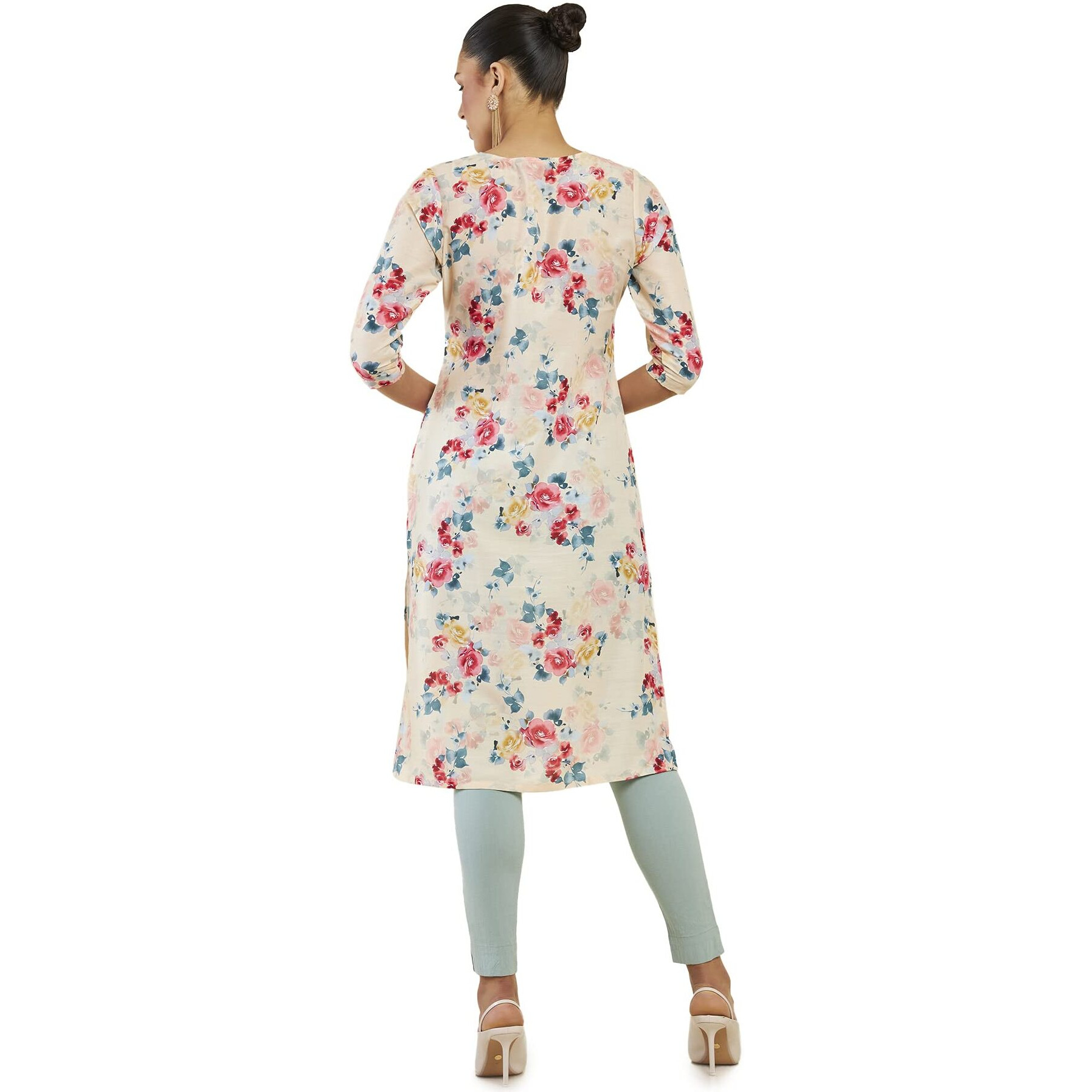 Soch Women Light Yellow Cotton Blend Floral Kurta(8907715977264_Light Yellow_Xs)