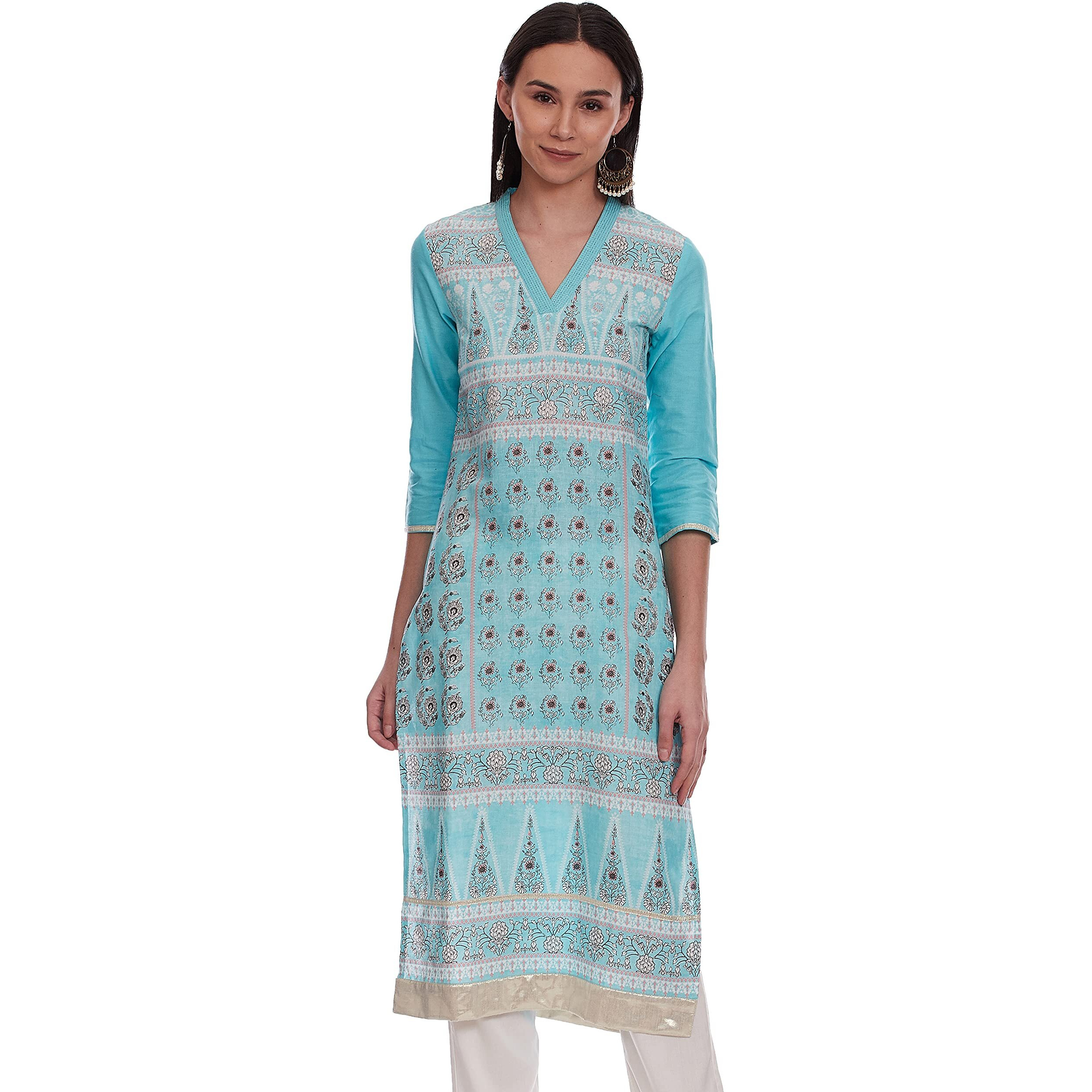 W For Women's Straight Kurta (18Fe17849L-51289_Blue_X-Small)