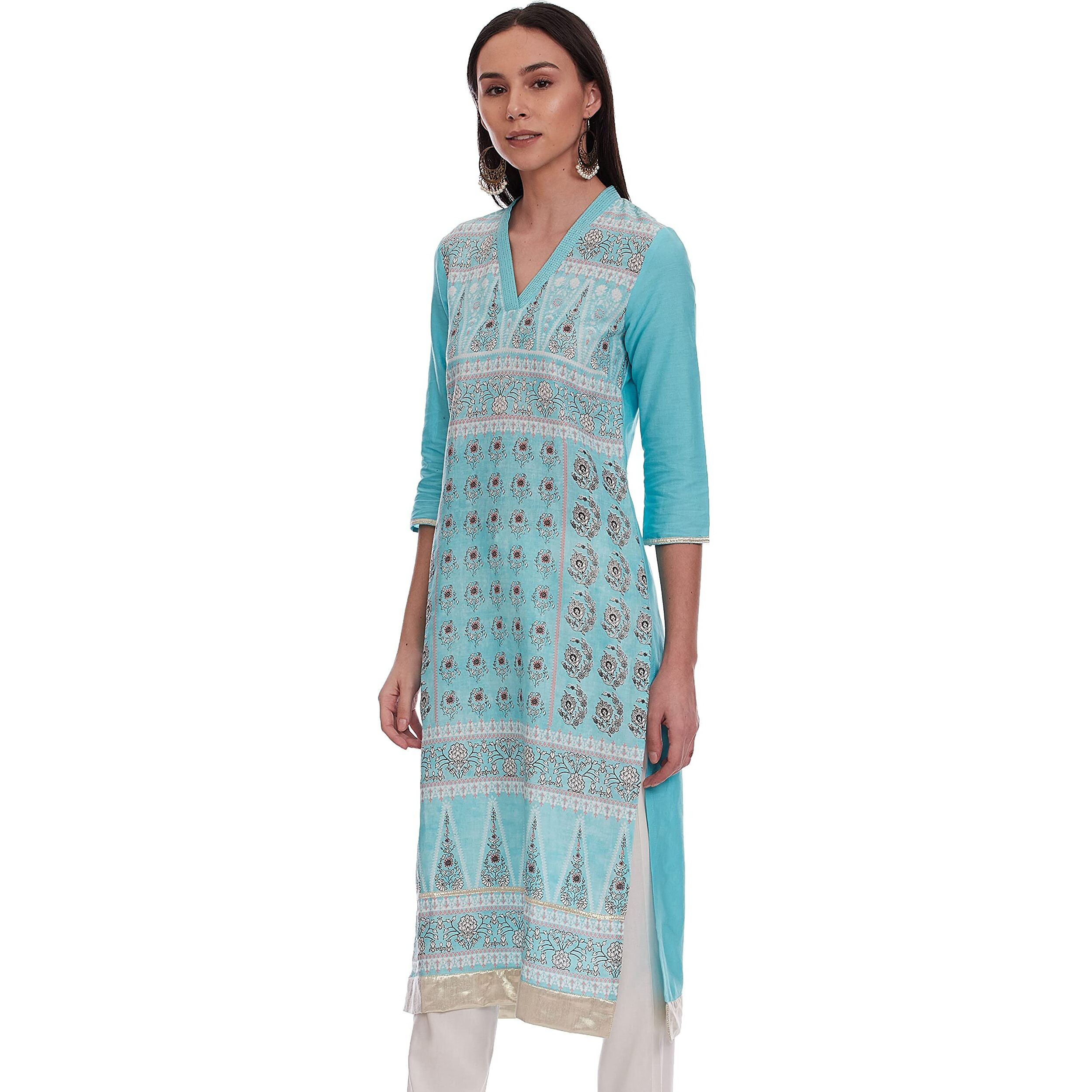 W For Women's Straight Kurta (18Fe17849L-51289_Blue_X-Small)