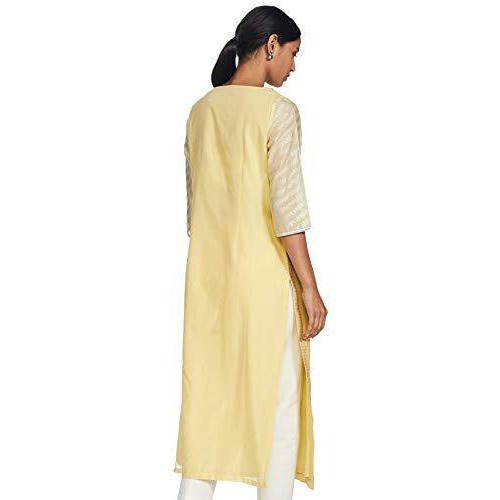 W For Woman Asymmetrical Hemline Cotton Kurta (18Fes11769-50089_Yellow_6)