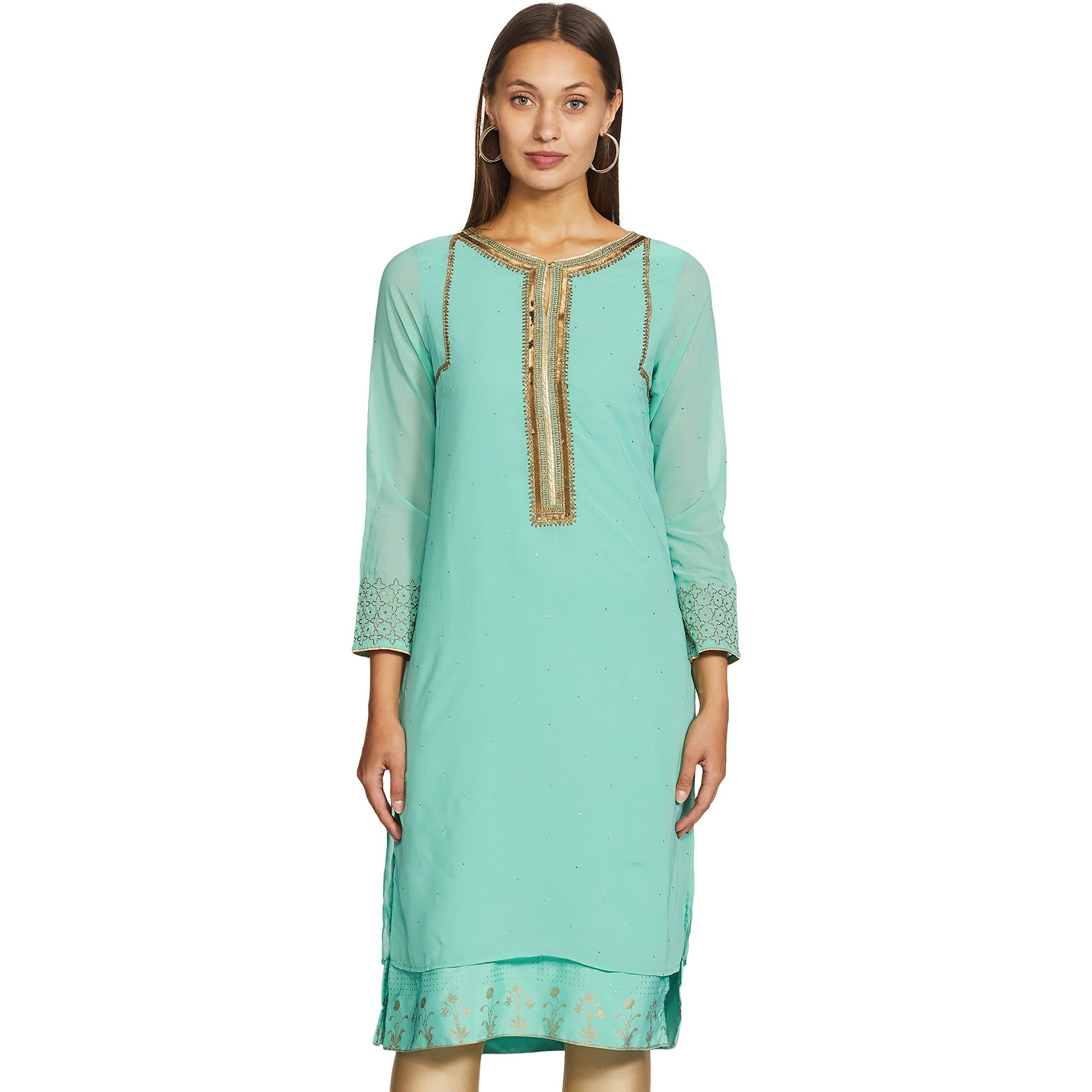 W For Woman Women's Synthetic Solid Straight Kurta (18Aus11660-65782_Light Blue_12