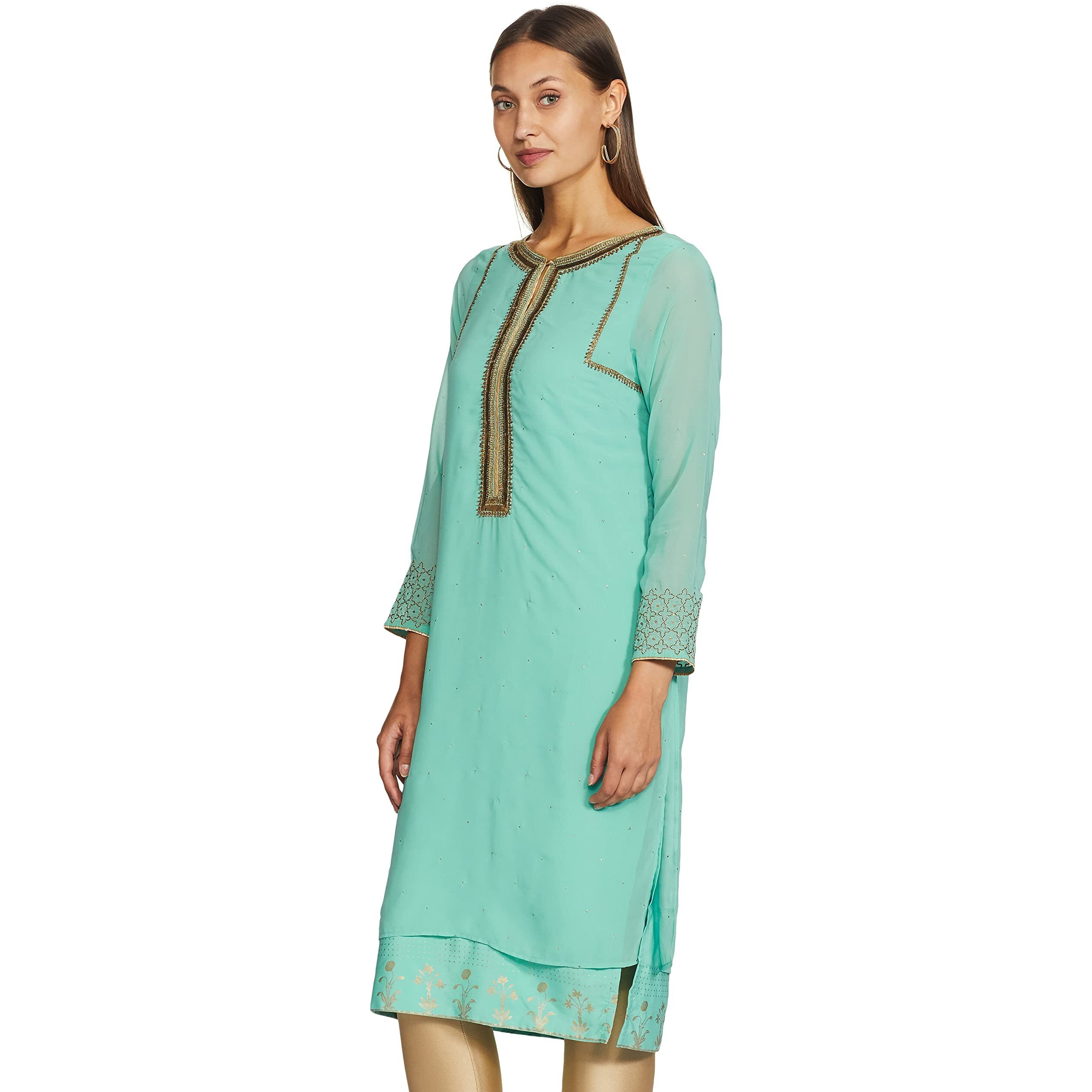 W For Woman Women's Synthetic Solid Straight Kurta (18Aus11660-65782_Light Blue_12