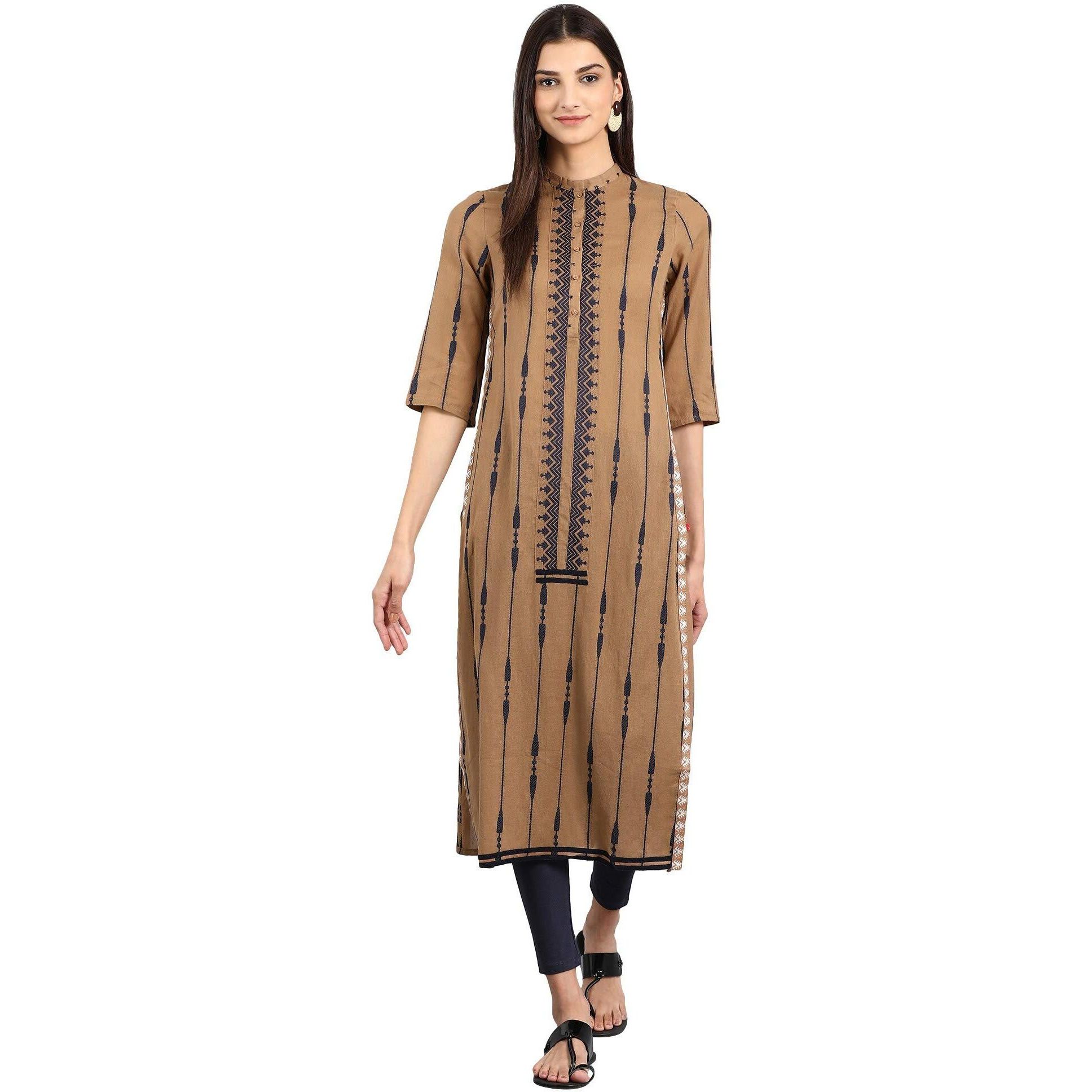 W For Woman Straight Kurta (18Auw11251-310104_Brown_8)