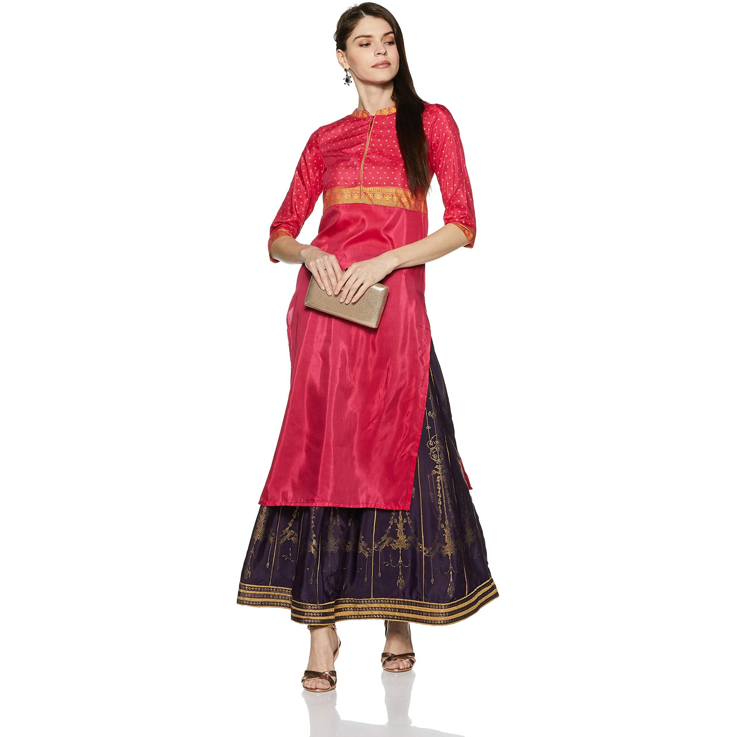 Aurelia Women's Straight Kurta (18Aua10156-100525_Pink_X-Large)