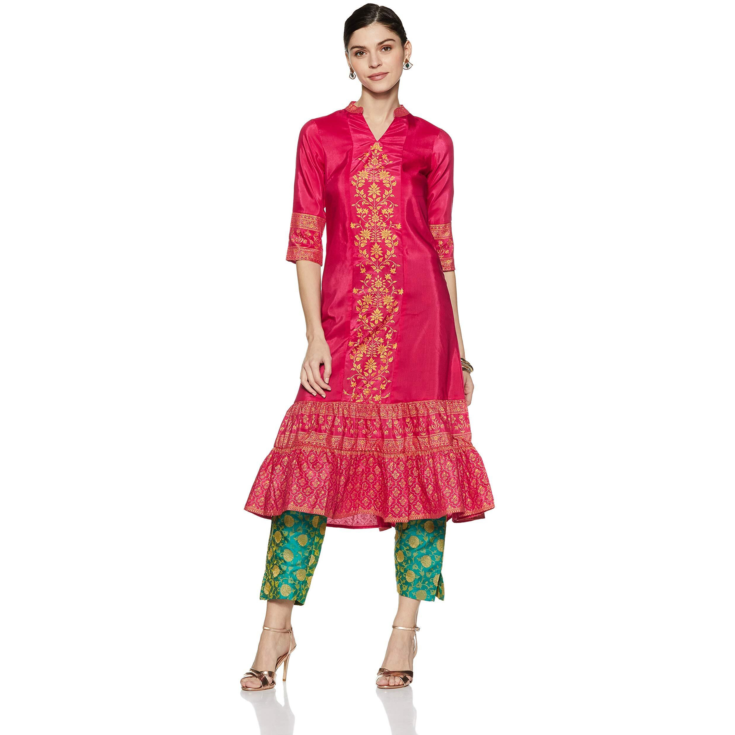 Aurelia Women's Synthetic Kurta (18Aua10140-200238_Pink_Xx-Large)