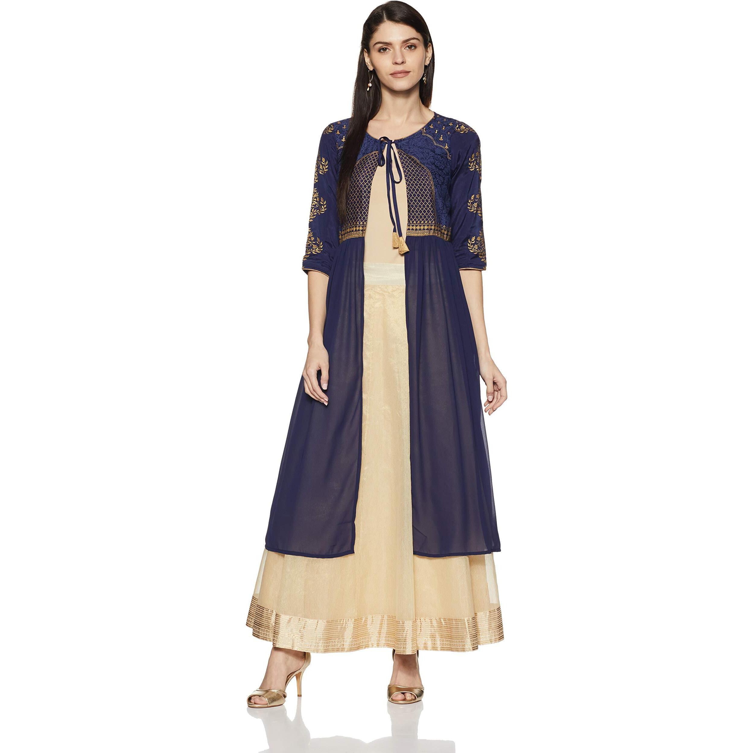 Aurelia Women's Synthetic Kurta (18Aua30009-100434_Blue_Xx-Large)