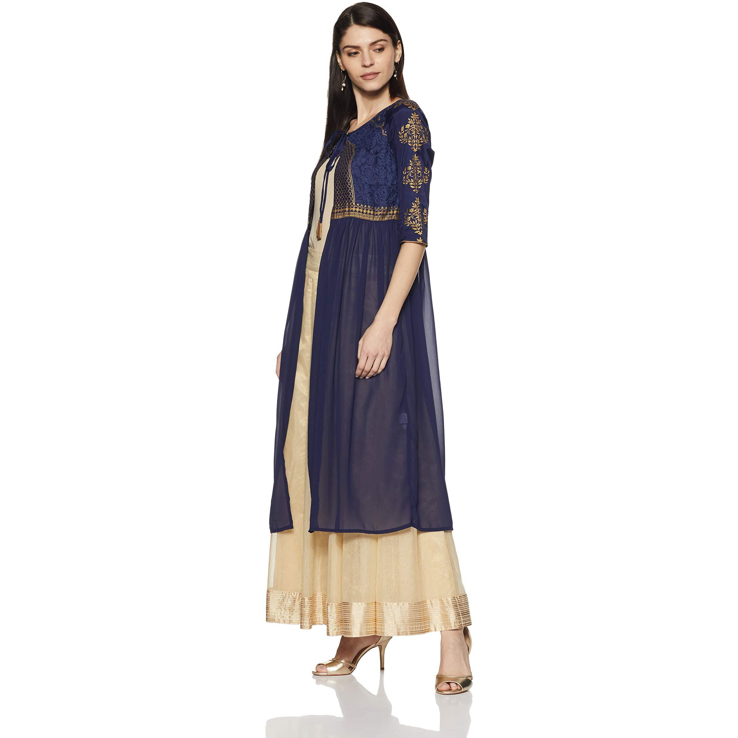 Aurelia Women's Synthetic Kurta (18Aua30009-100434_Blue_Xx-Large)