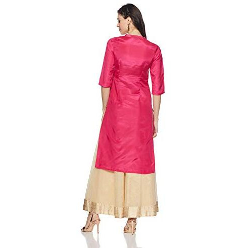 Aurelia Women's Synthetic Straight Kurta (18Aua10311-200153_S_Pink_Pink_S)