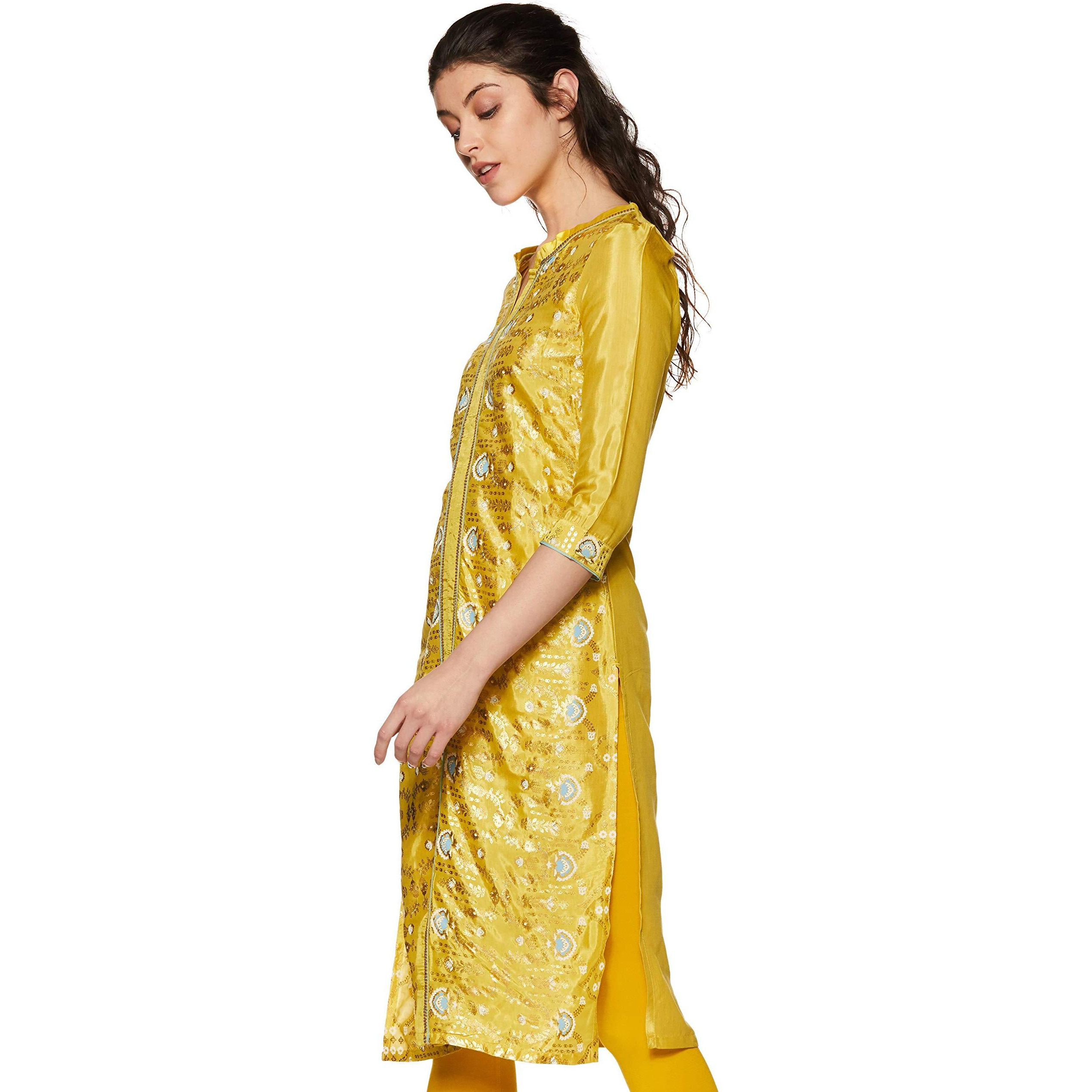 W For Woman Women's Synthetic Kurta (18Auw11527-110553_Yellow_S (8))