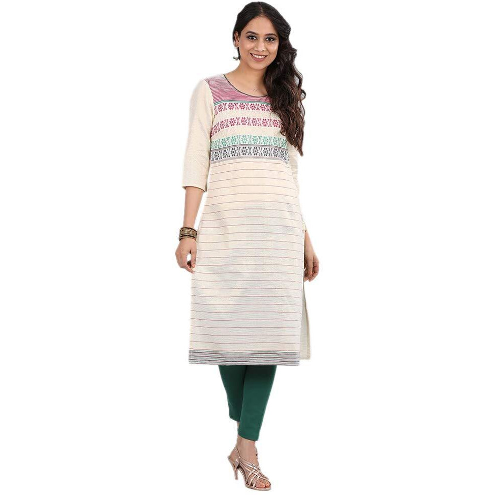 Aurelia Women's Cotton Straight Kurta (18Aua10243-300268_Natural_Large)