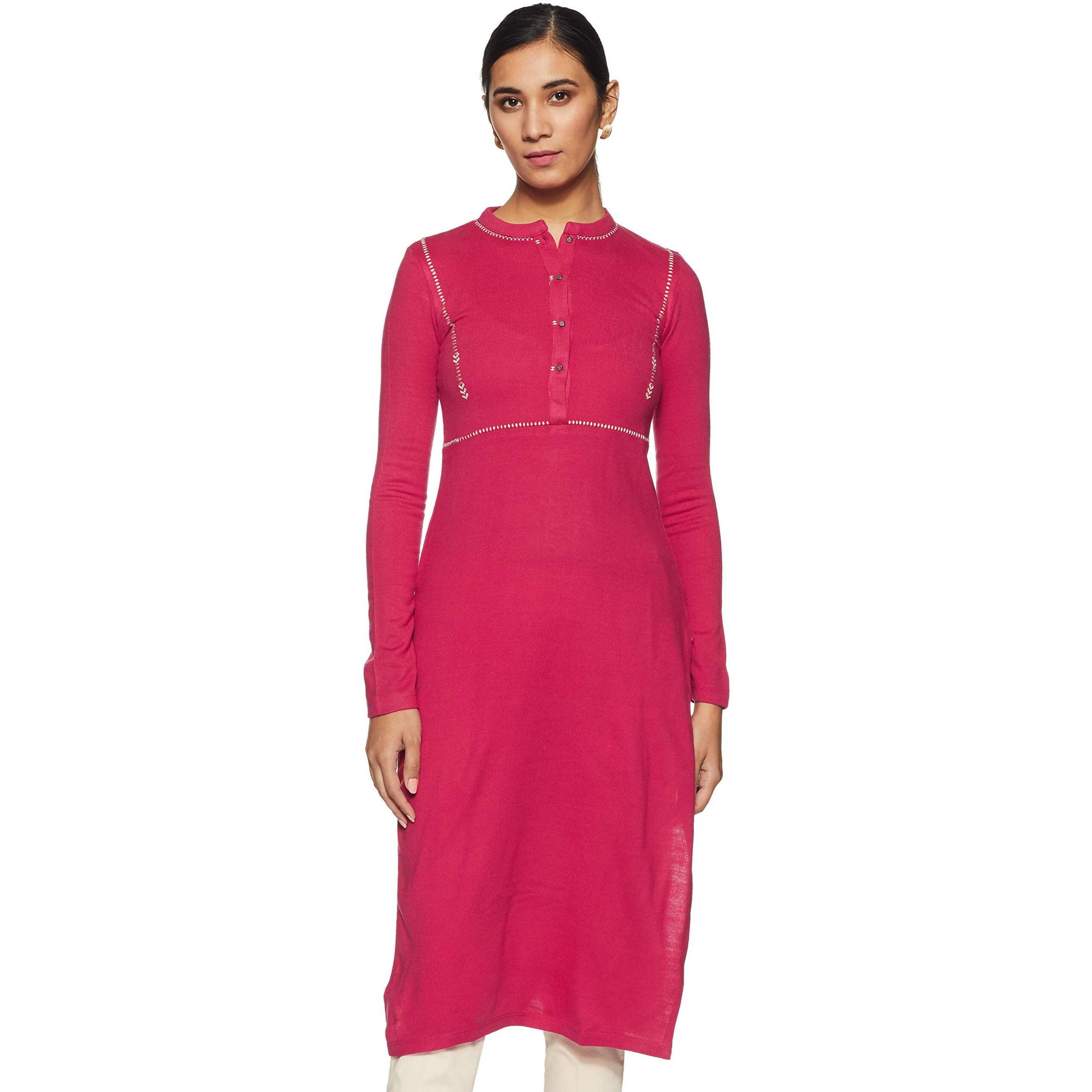 W For Women Straight Winter Kurta (18Now11563-210448_Pink_6)