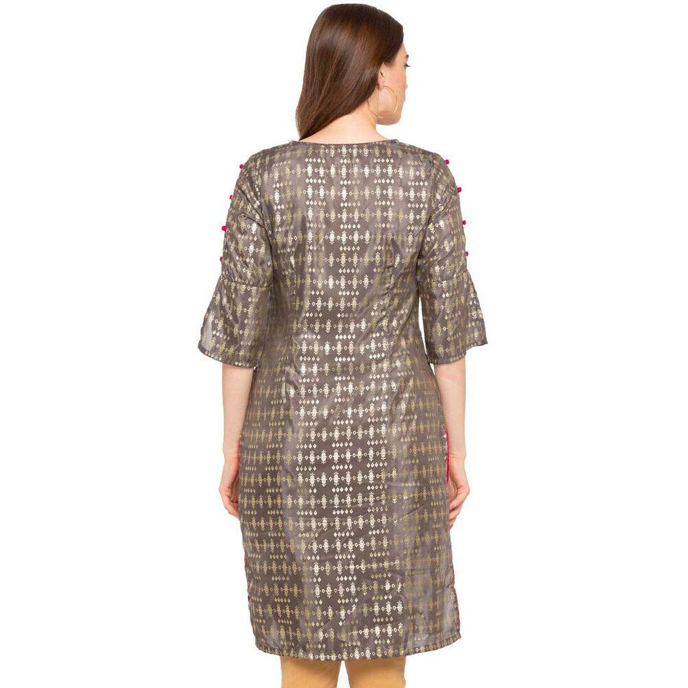 Aurelia Women's Synthetic Regular Kurta (19Fea10424-100277_Grey_Large)