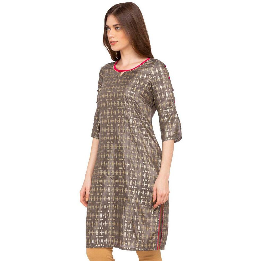 Aurelia Women's Synthetic Regular Kurta (19Fea10424-100277_Grey_Large)