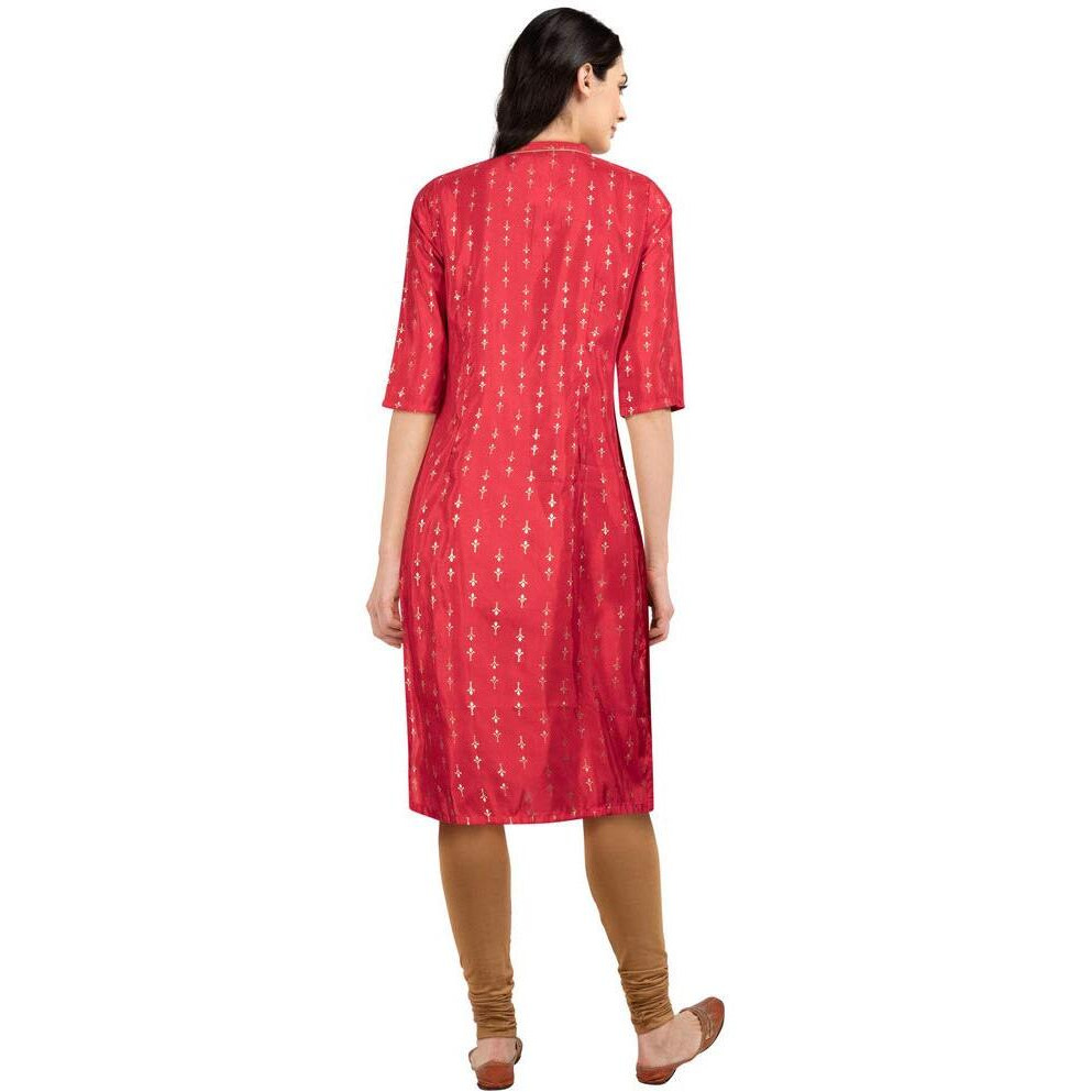 Aurelia Women's Synthetic Solid Straight Kurta (19Fea10459-500191_Red_Large)