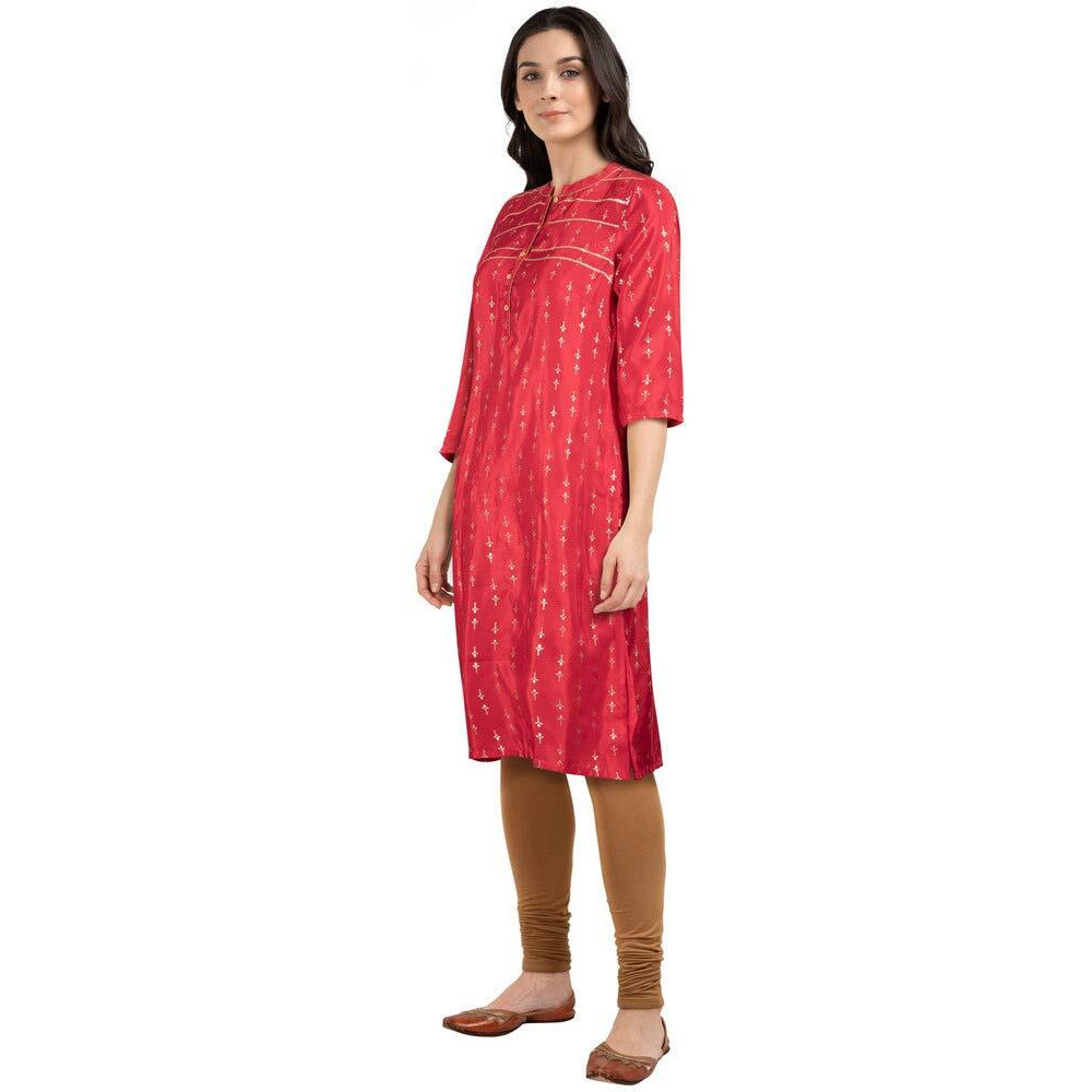 Aurelia Women's Synthetic Solid Straight Kurta (19Fea10459-500191_Red_Large)