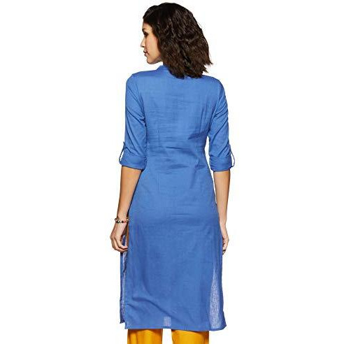 W For Woman Women's Cotton Straight Fit Kurta (19Few11542-211275_Blue_S (8))