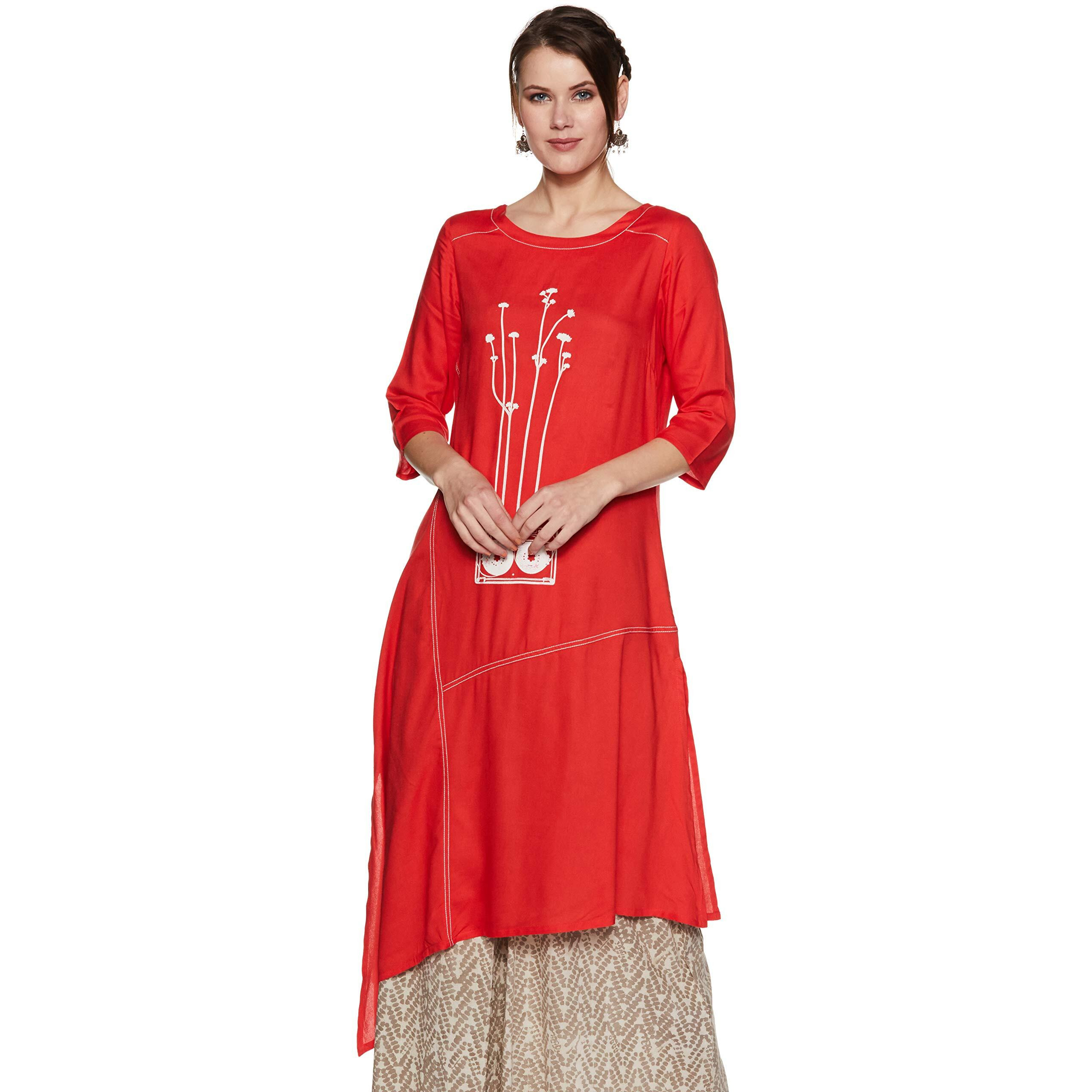 W For Woman Women's Asymmetrical Hemline Kurta (19Few12039-P111610_Red_6)