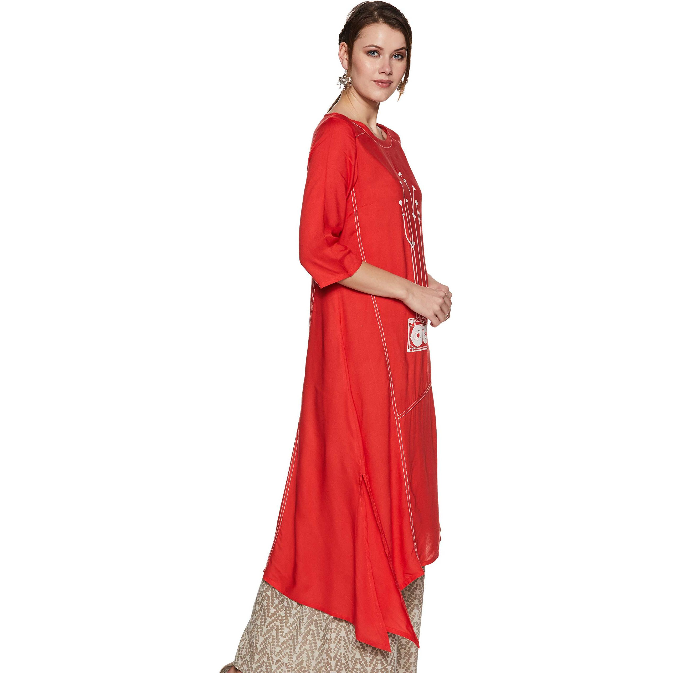 W For Woman Women's Asymmetrical Hemline Kurta (19Few12039-P111610_Red_6)