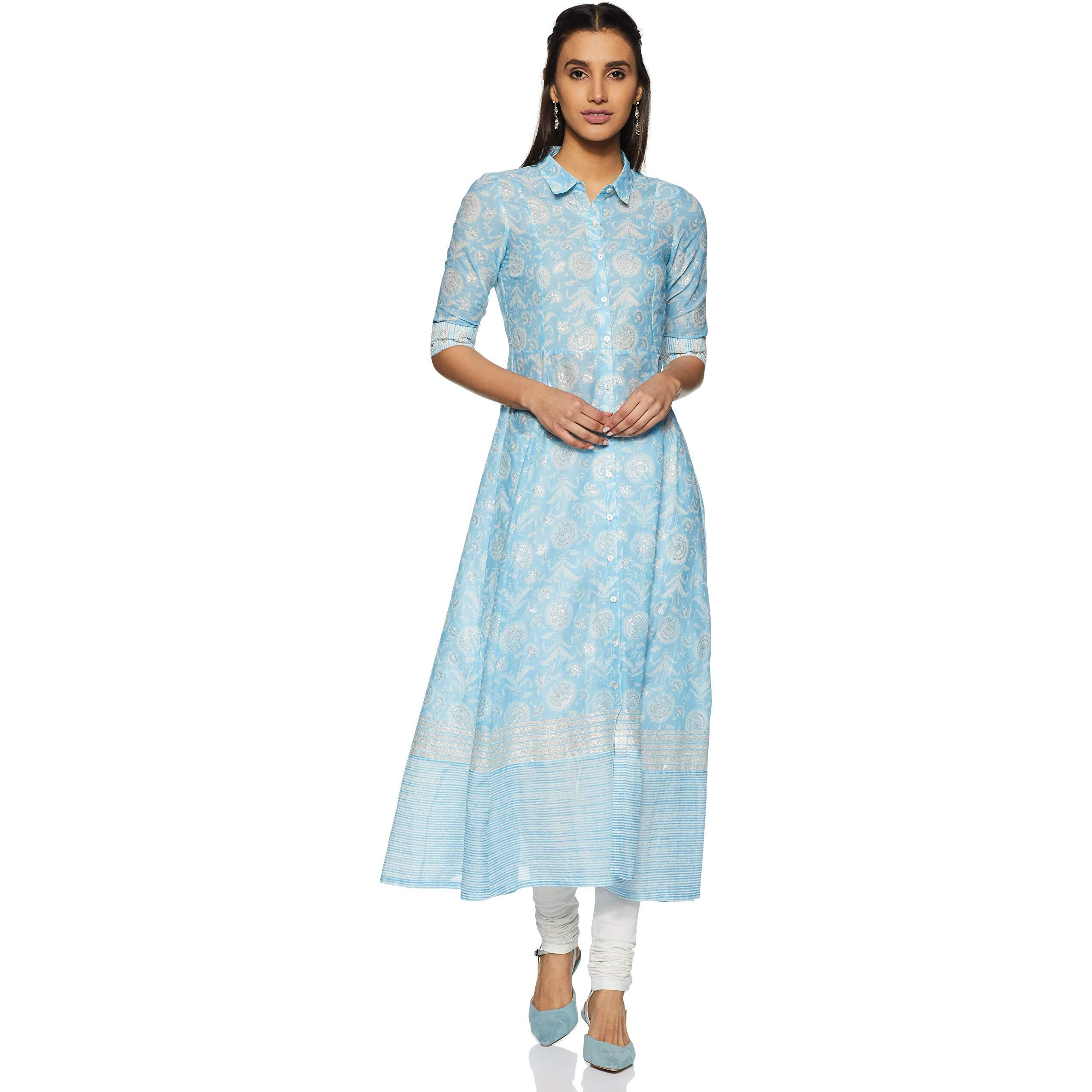 W For Woman Women's Straight Kurta (19Few11696-110869_Blue_6)