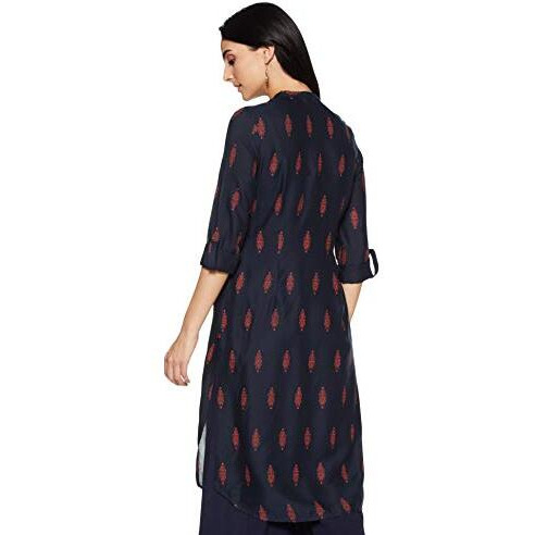 W For Woman W Blue Mandarin Neck Printed Kurta