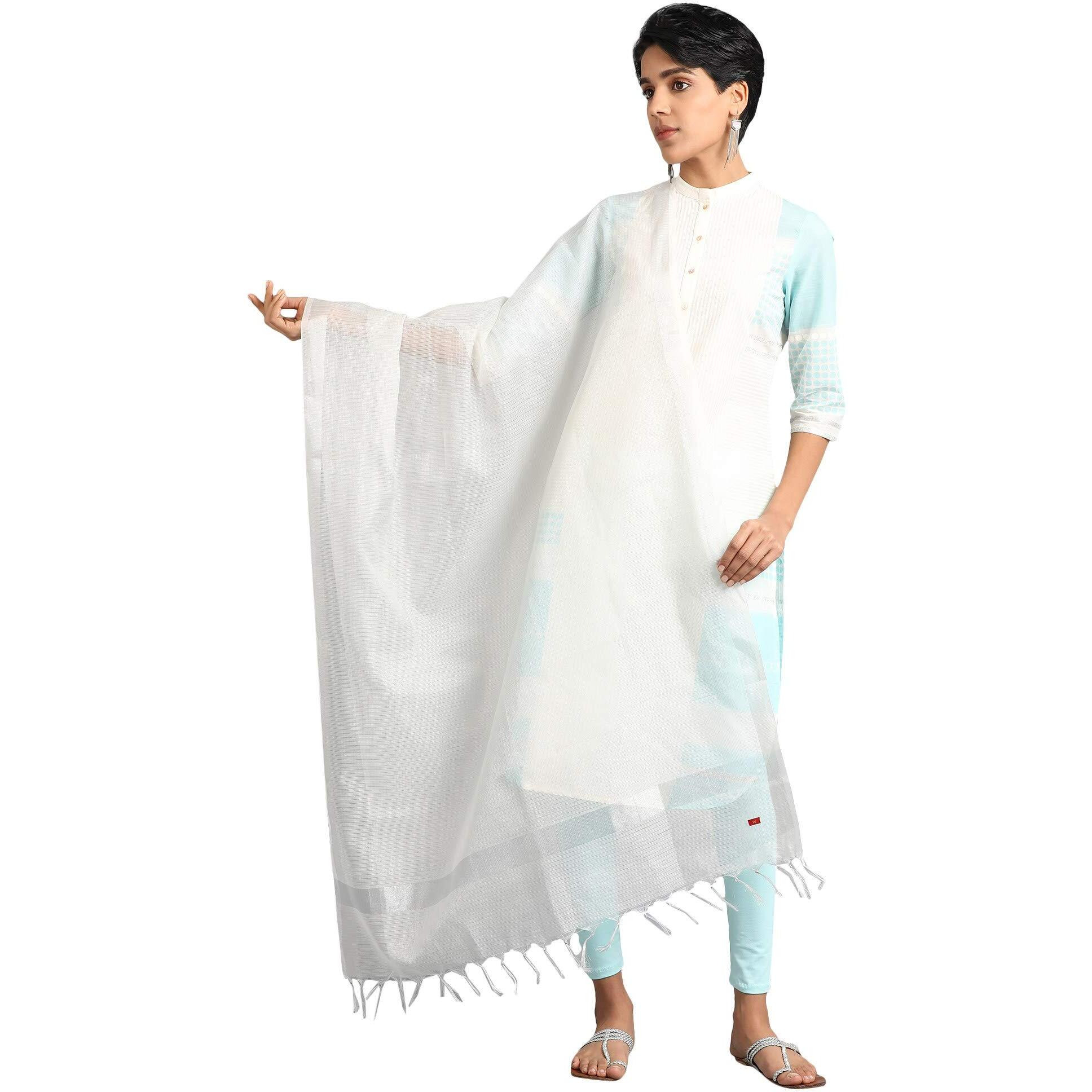 W For Woman Womens Blended Slub Dupatta (Silver_Free Size)