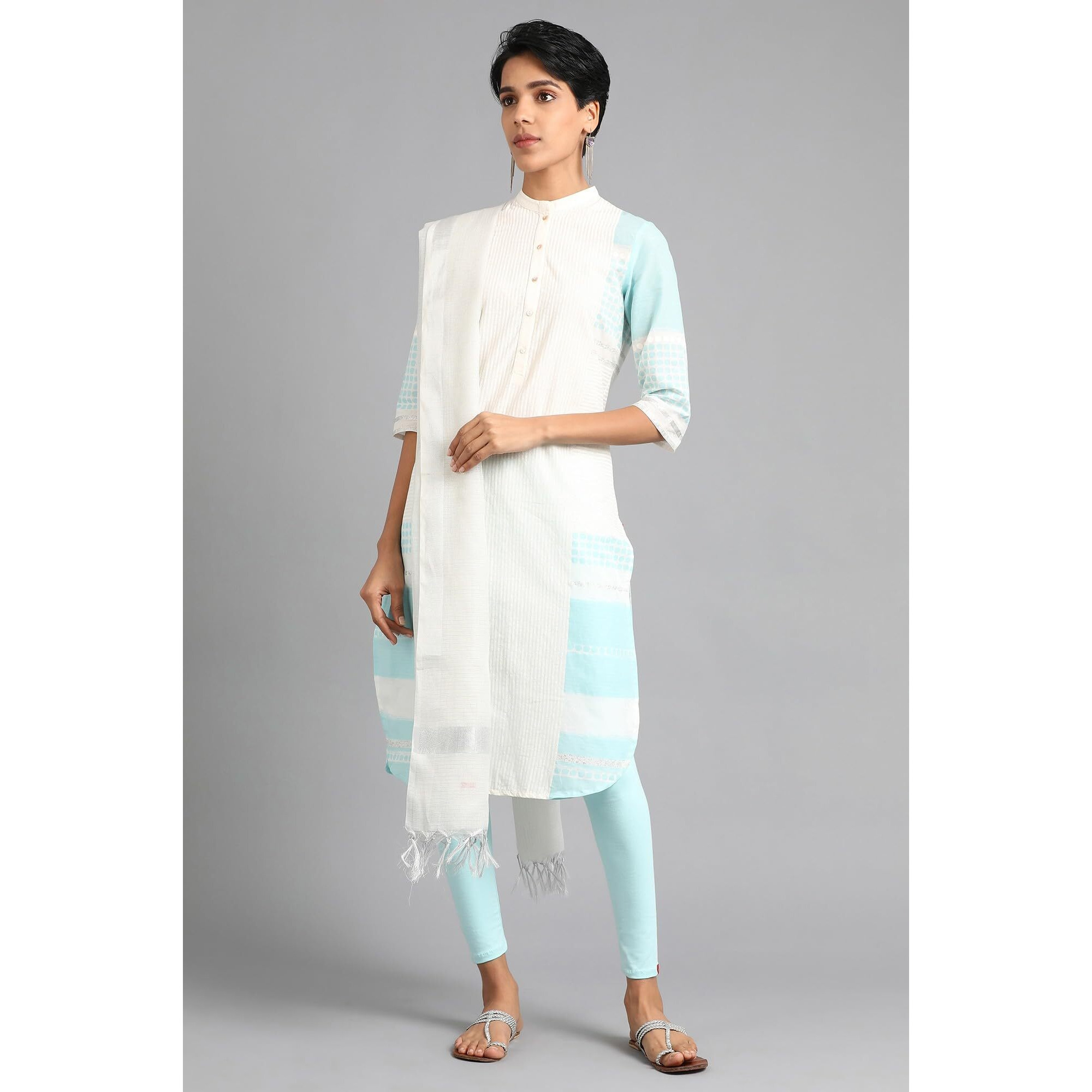 W For Woman Womens Blended Slub Dupatta (Silver_Free Size)