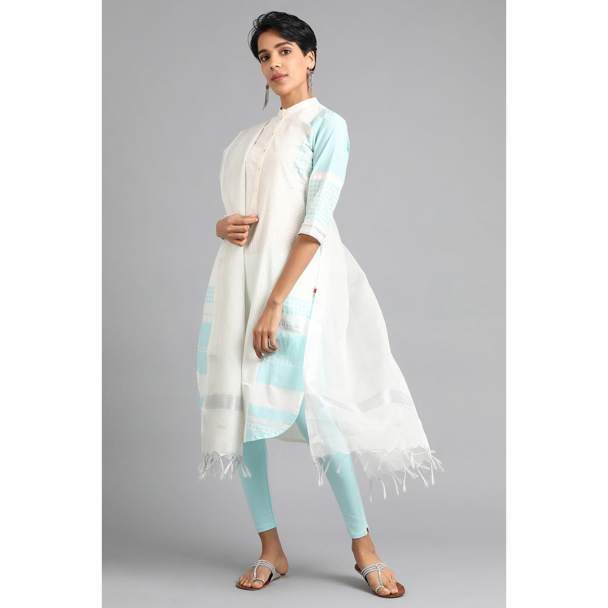 W For Woman Womens Blended Slub Dupatta (Silver_Free Size)