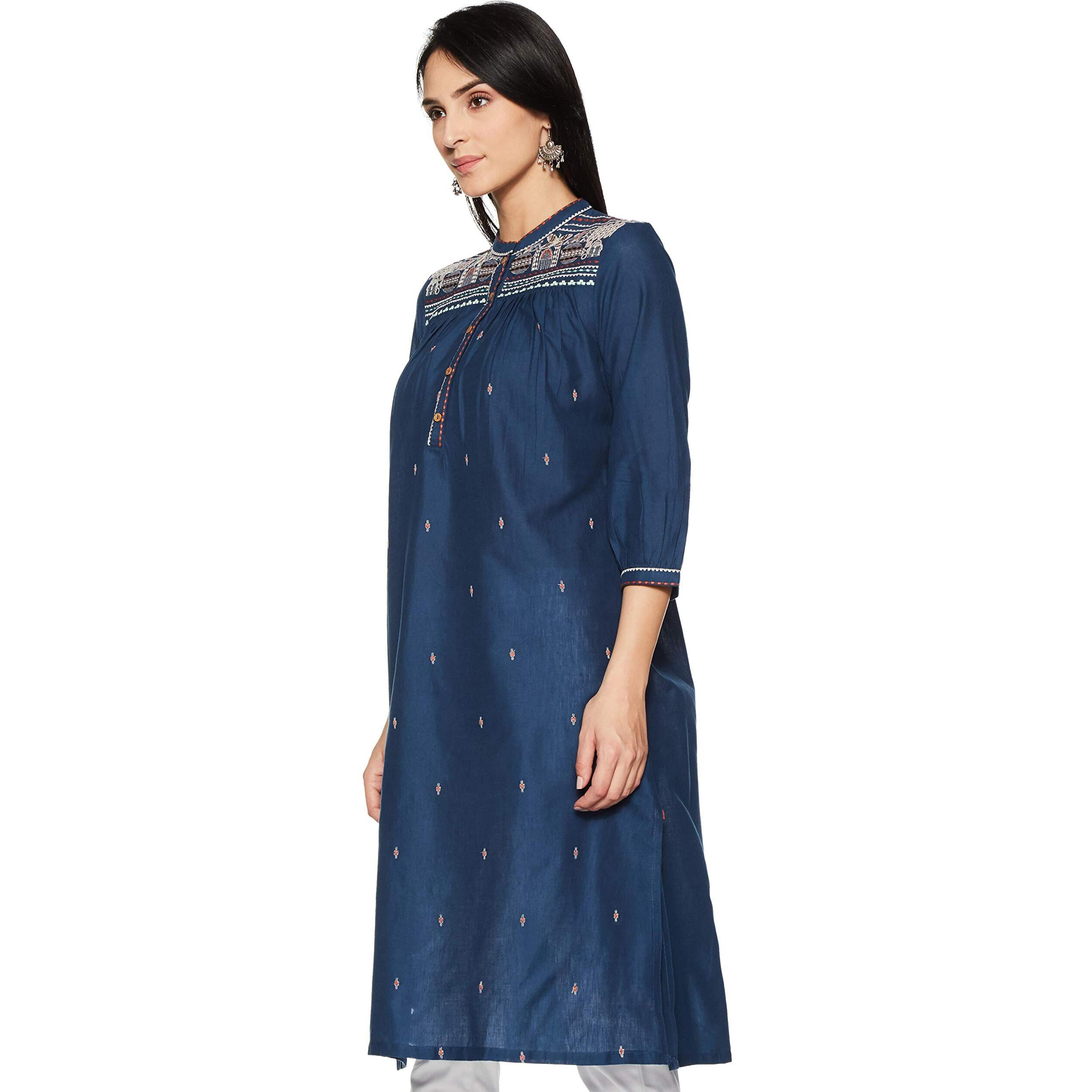 W For Woman Women's Straight Kurta (19Few11751-210836_Navy_8)