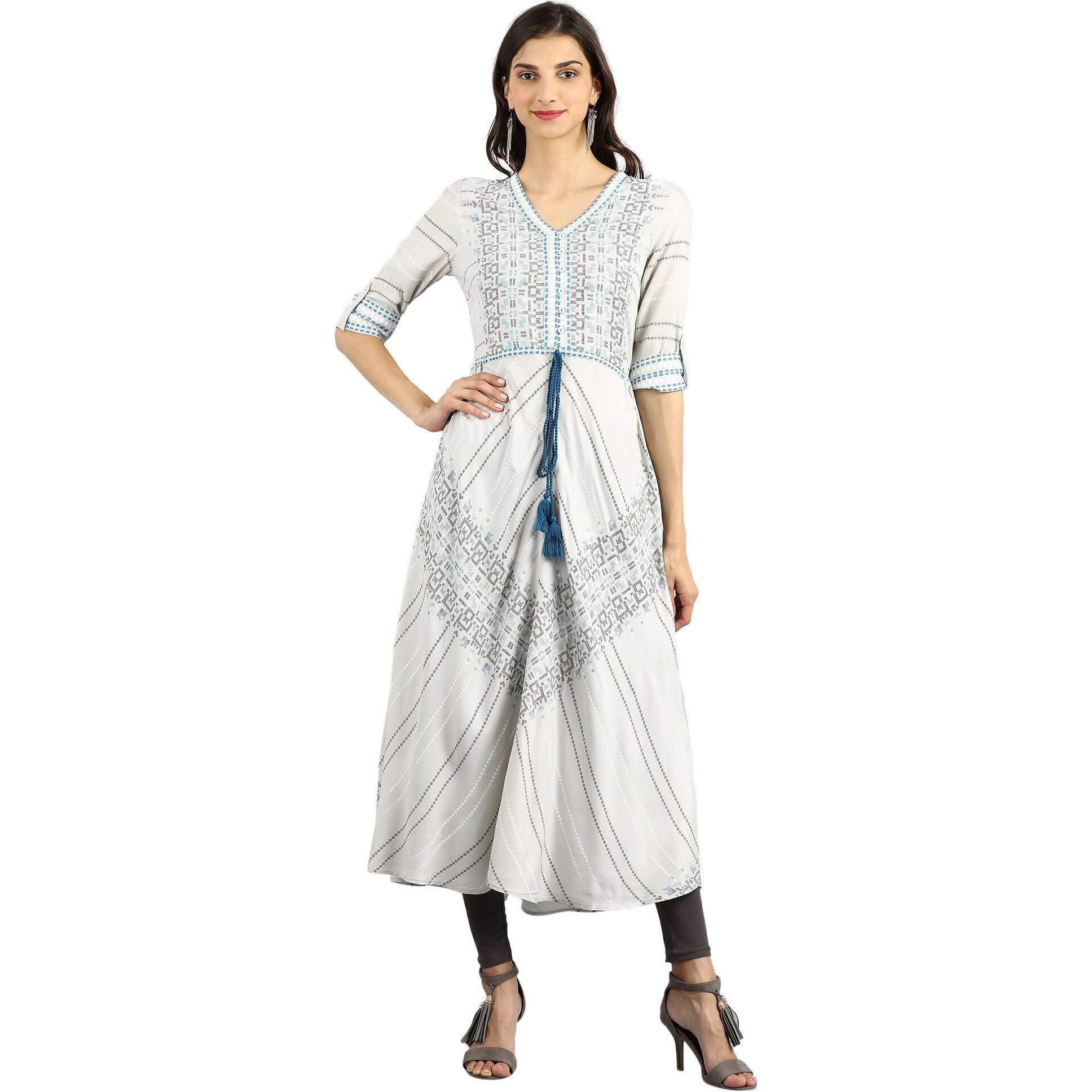W For Woman Women's Anarkali Kurta (19Few11640-111055_Light Grey_16)
