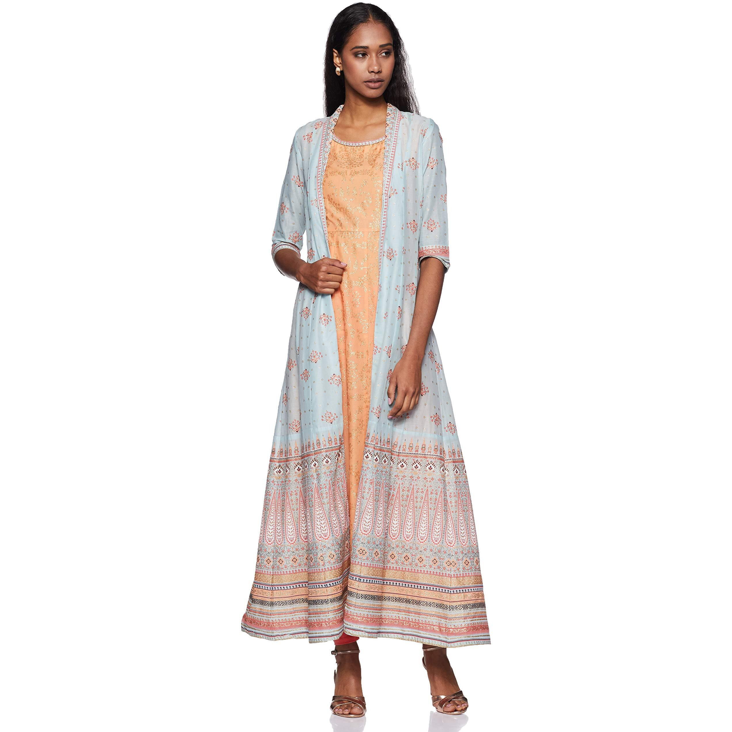 W For Woman Women's Cotton Straight Fit Kurta (19Few12336-112496_Blue_12)
