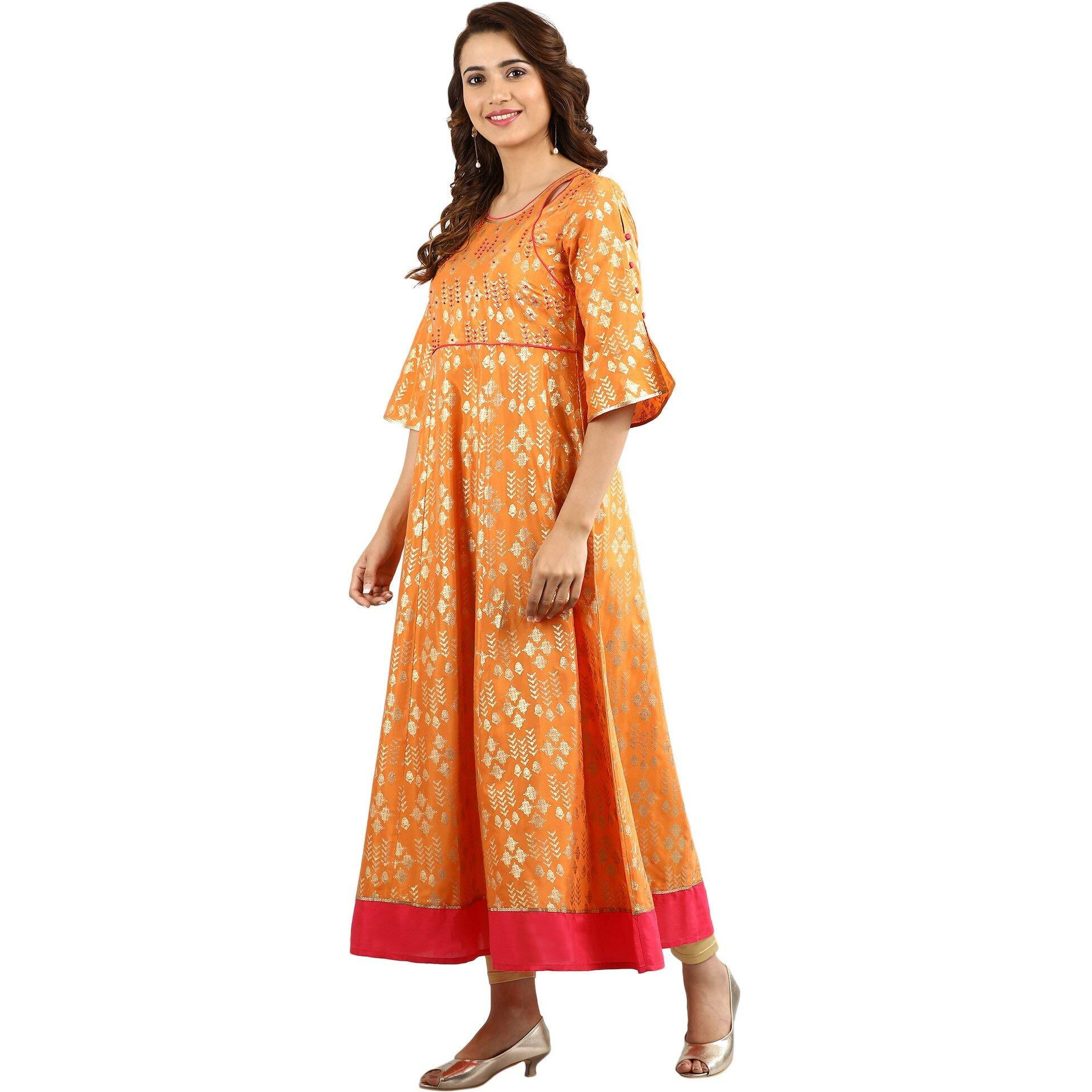 Aurelia Women A-Line Maxi Rayon Dress (19Aua10796-500616_Orange_S)