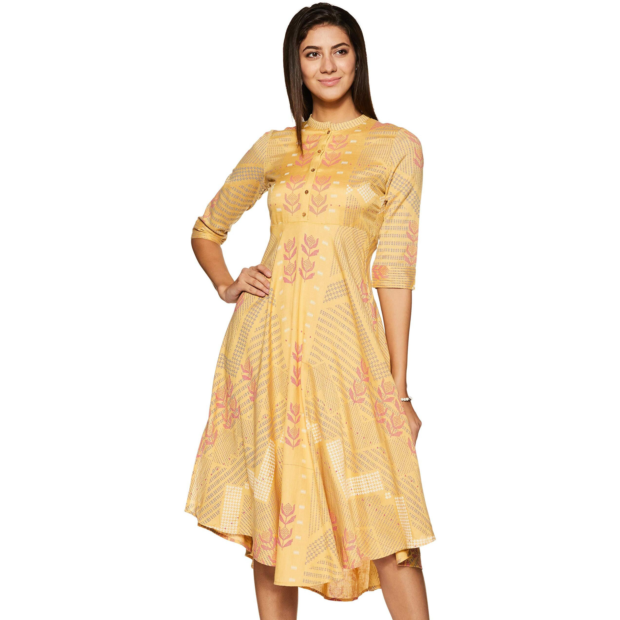W For Woman Women's Rayon Empire Maxi Dress (19Auw12257-111797_Yellow_S (8))
