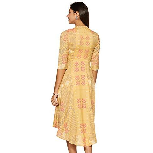 W For Woman Women's Rayon Empire Maxi Dress (19Auw12257-111797_Yellow_S (8))