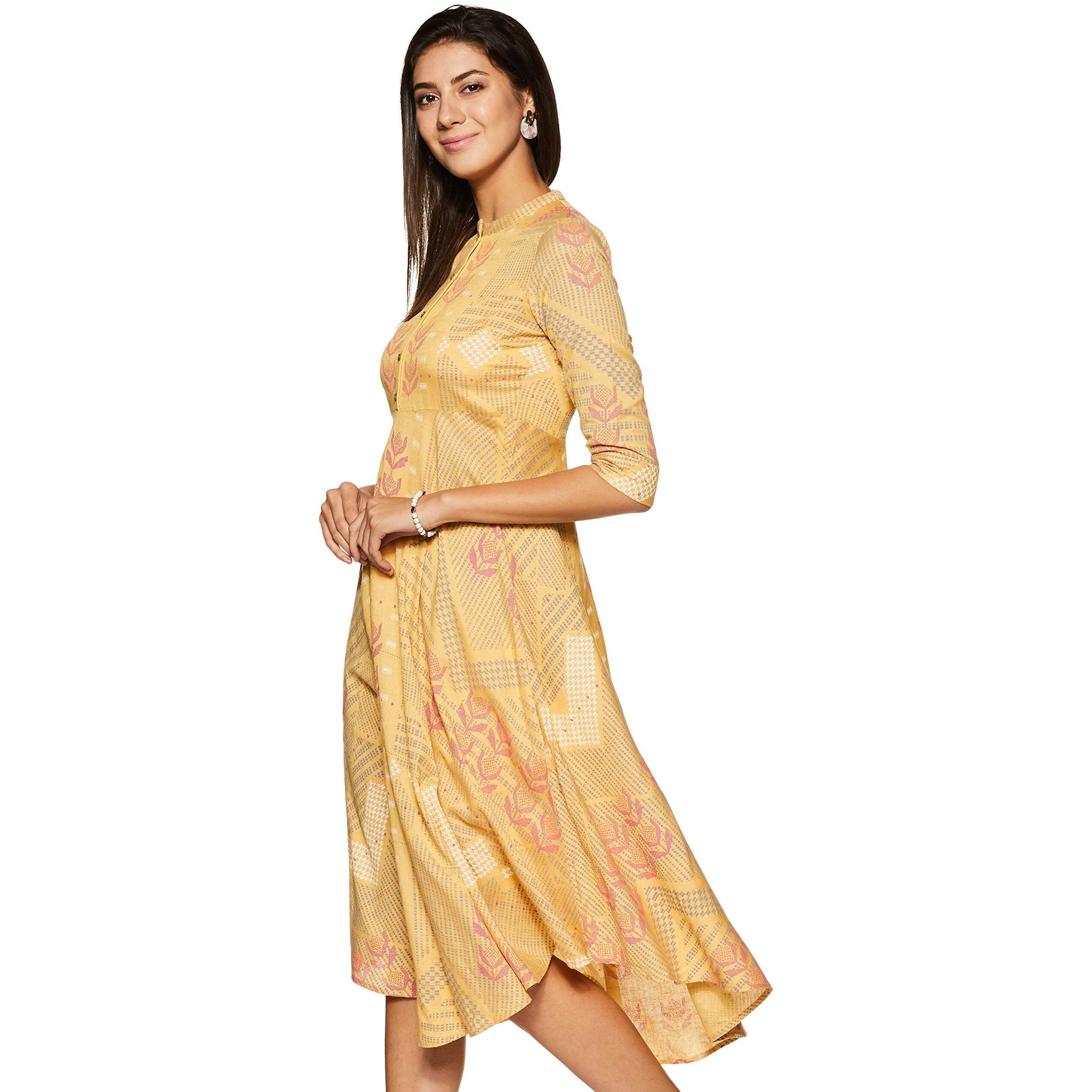 W For Woman Women's Rayon Empire Maxi Dress (19Auw12257-111797_Yellow_S (8))