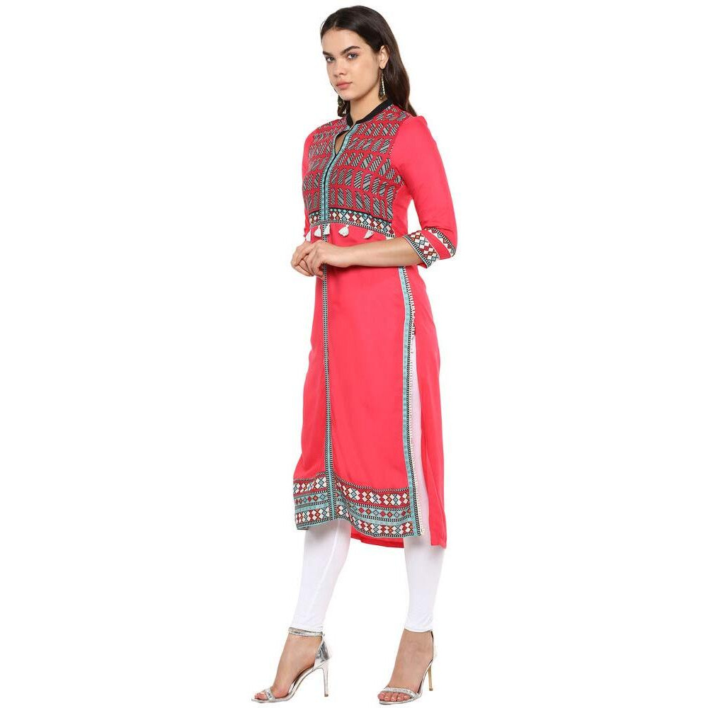 W For Woman Women's Rayon Kurta (19Few17426-12355_Pink_6)
