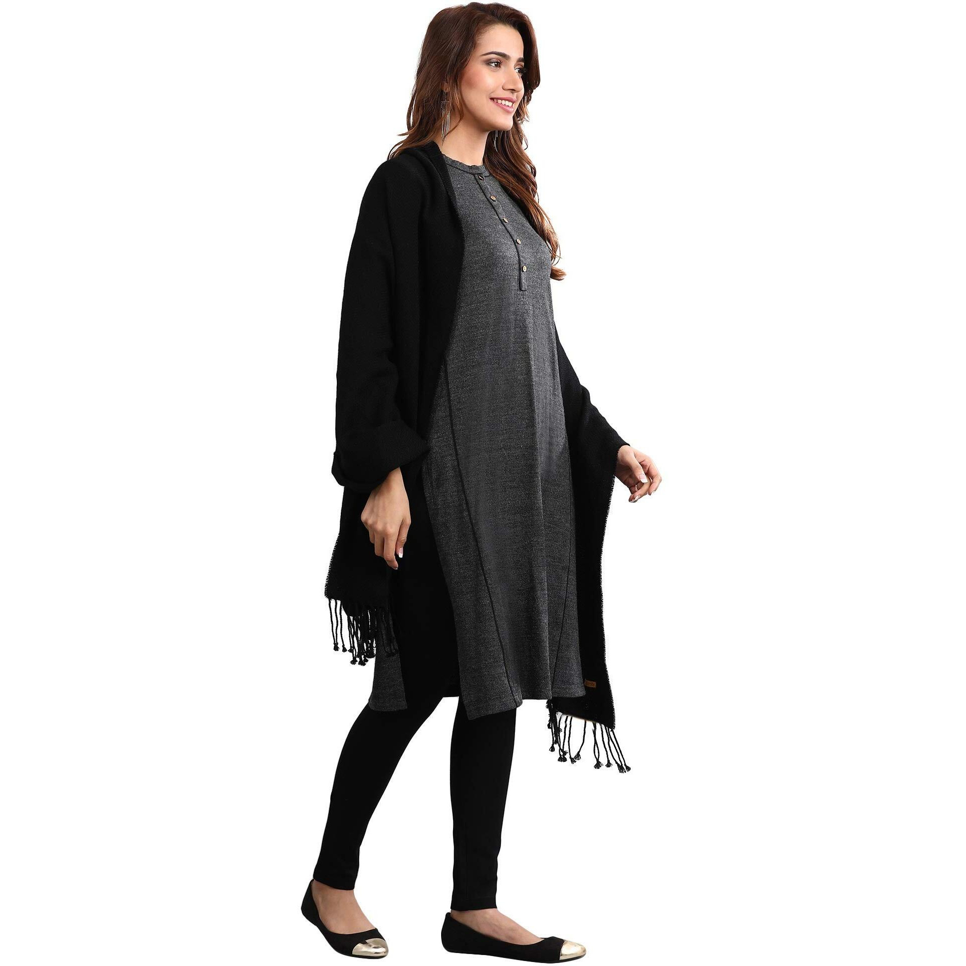Aurelia Women's Wool Straight Fit Kurta (19Noa11130-700775_Grey_X-Small)