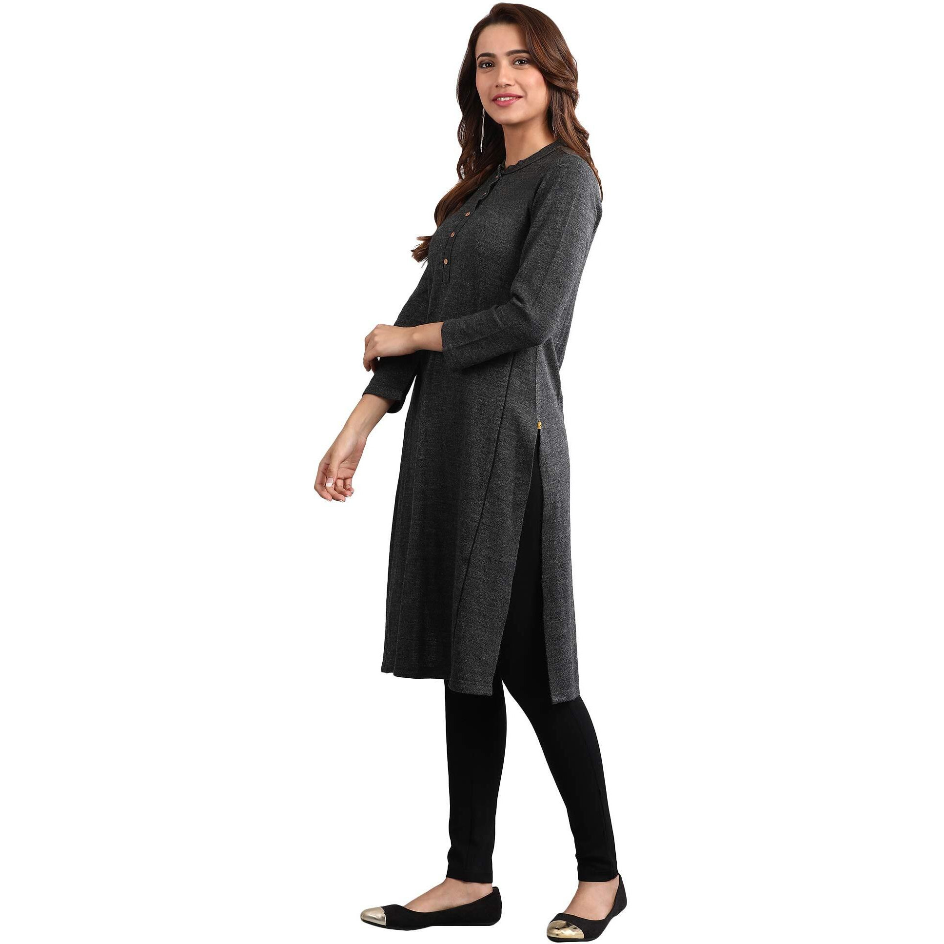 Aurelia Women's Wool Straight Fit Kurta (19Noa11130-700775_Grey_X-Small)