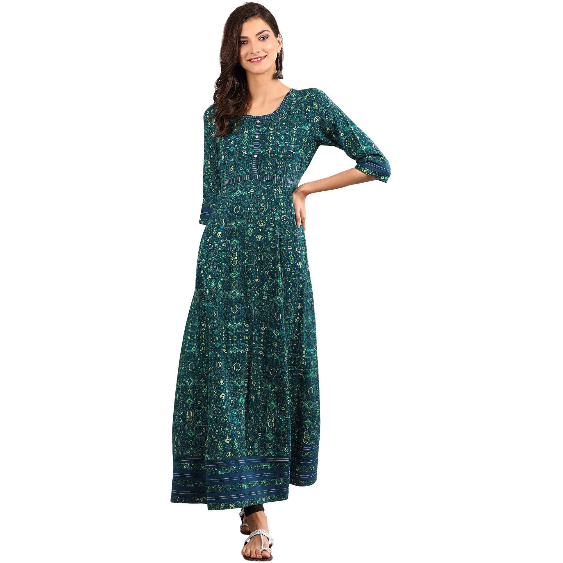 Aurelia Women's Rayon Empire Maxi Dress (19Aua11112-500982_Green_X-Small)