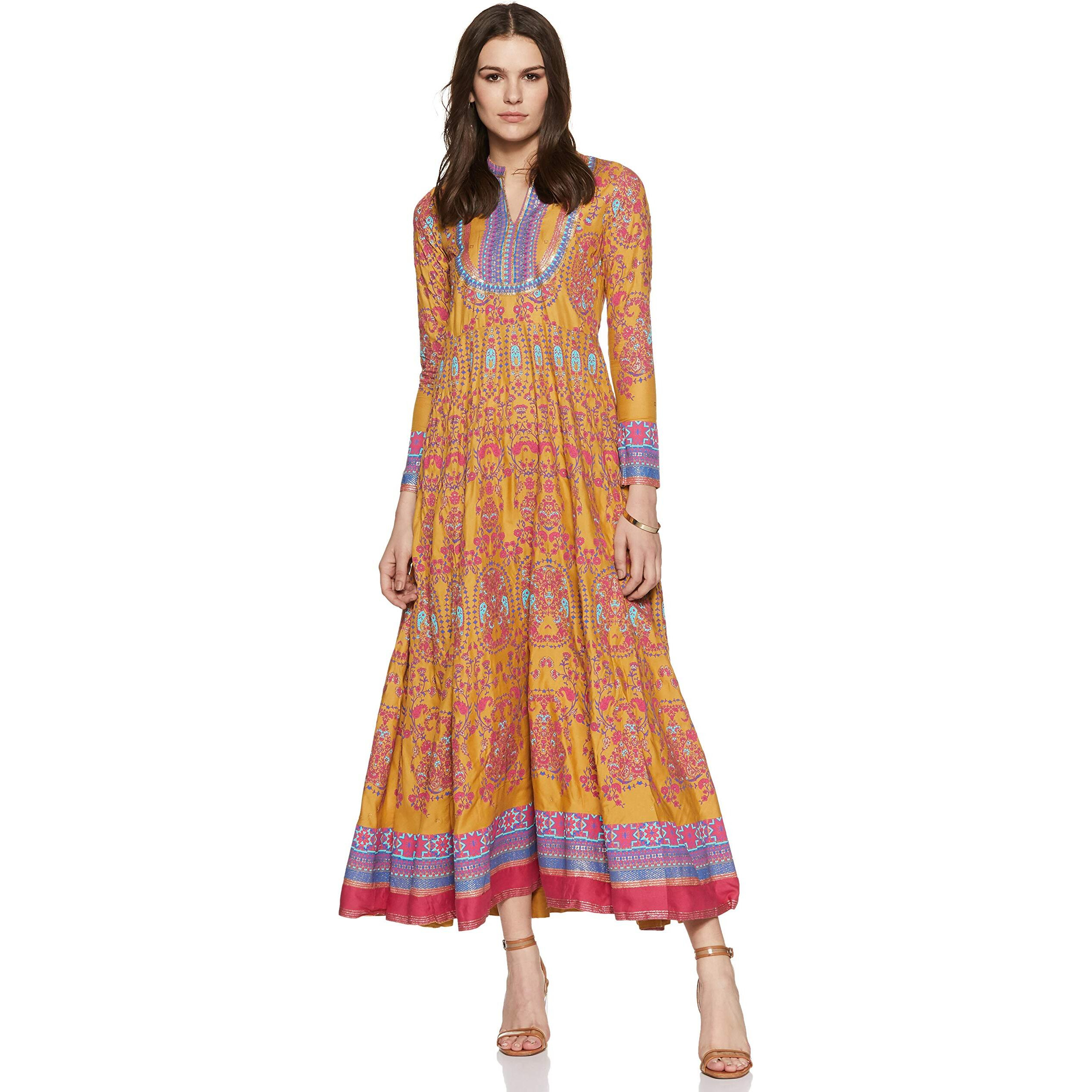 W For Woman Women's Rayon Empire Knee-Long Dress (19Auw12496-112328_Yellow_Xs (6))