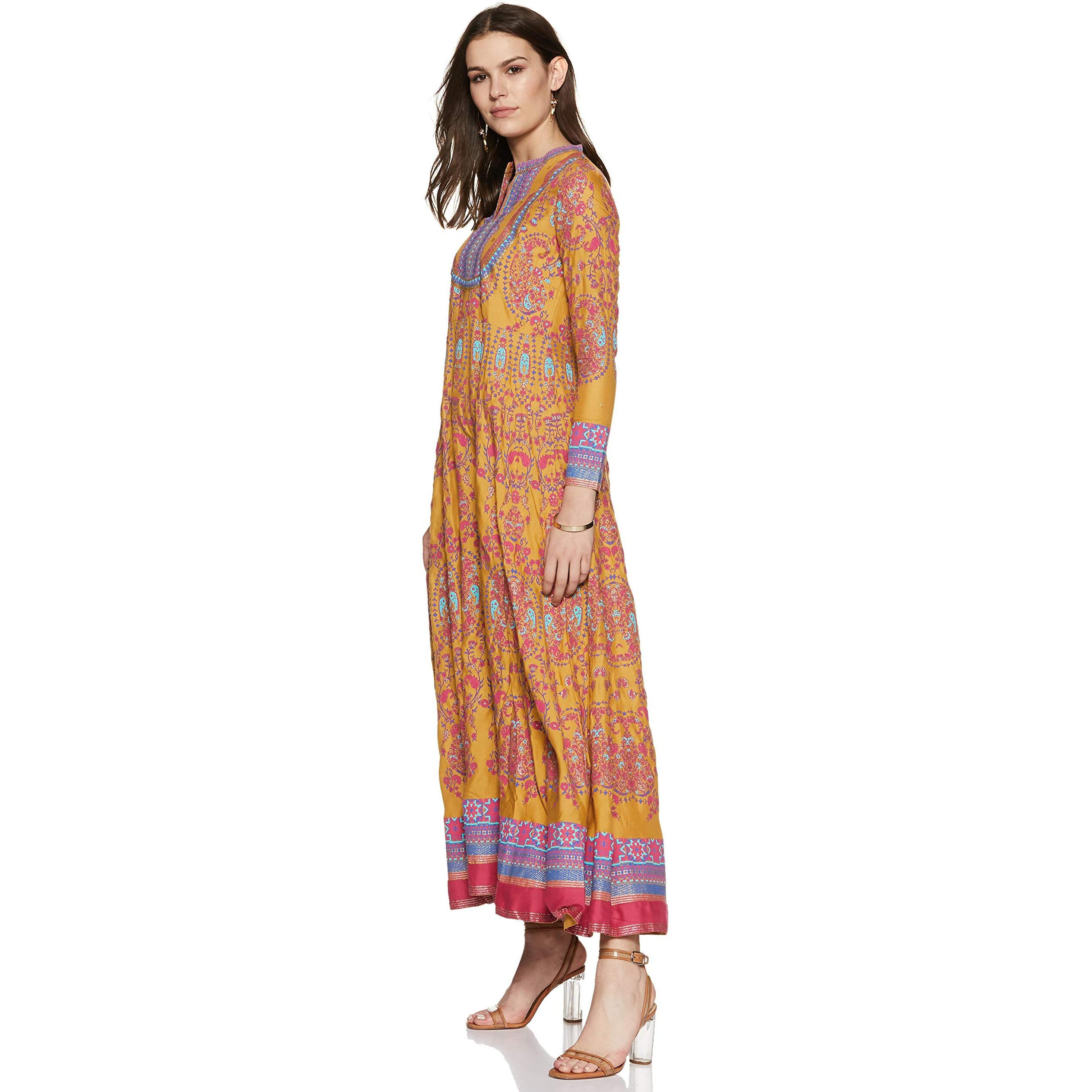 W For Woman Women's Rayon Empire Knee-Long Dress (19Auw12496-112328_Yellow_Xs (6))