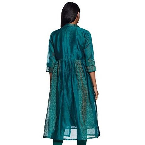 W For Woman Women's Cotton Striped Regular Kurta (19Auw12910-310630_Teal_Xl (14))
