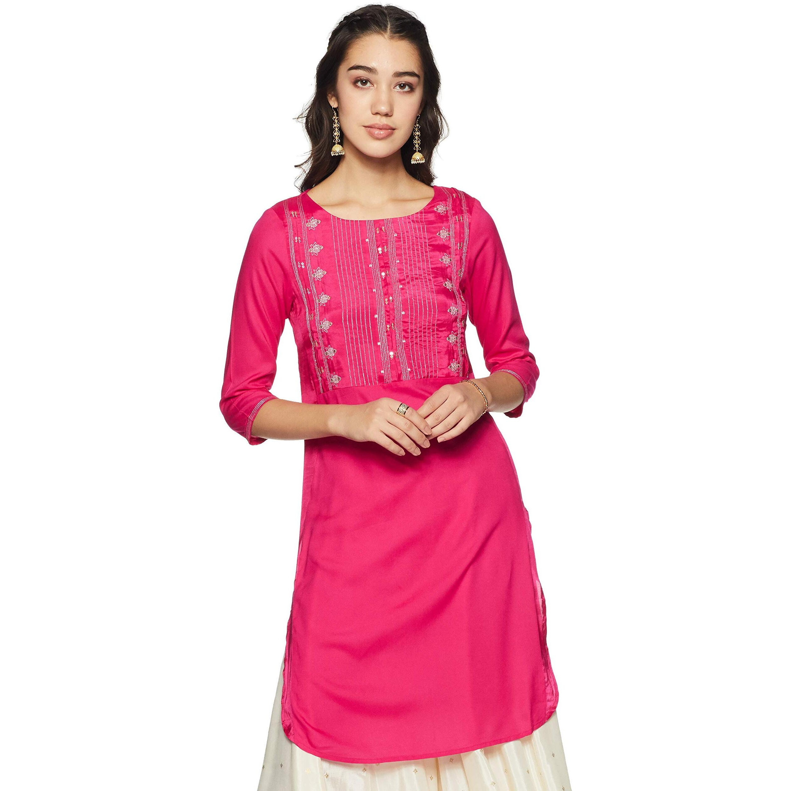 W For Woman Women's Rayon Kurta (19Auw13036-213008_Pink_Xs (6))