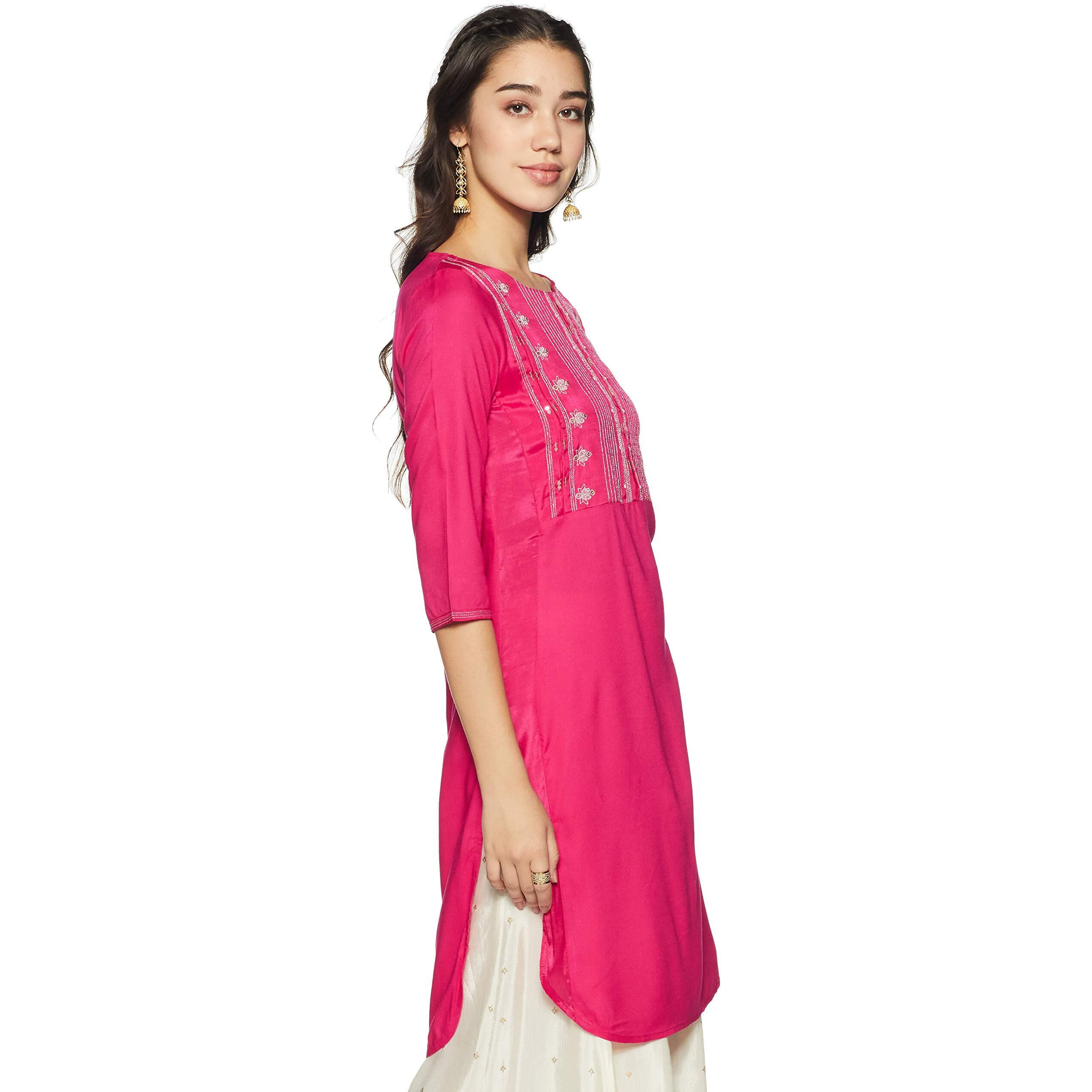 W For Woman Women's Rayon Kurta (19Auw13036-213008_Pink_Xs (6))
