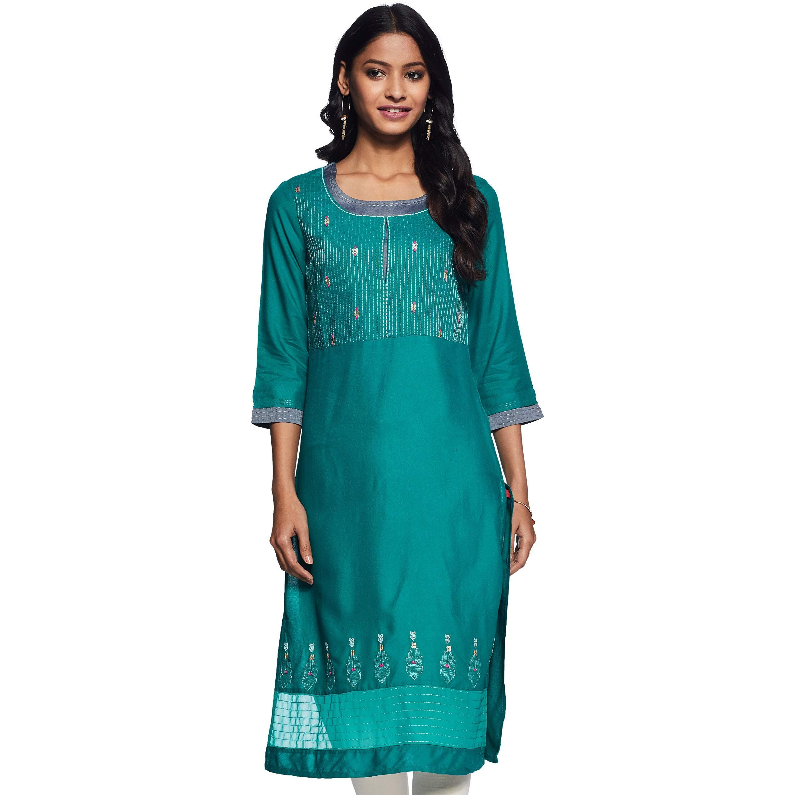 W For Woman Women's Rayon Kurta (19Auw13038-213017_Green_S (8))