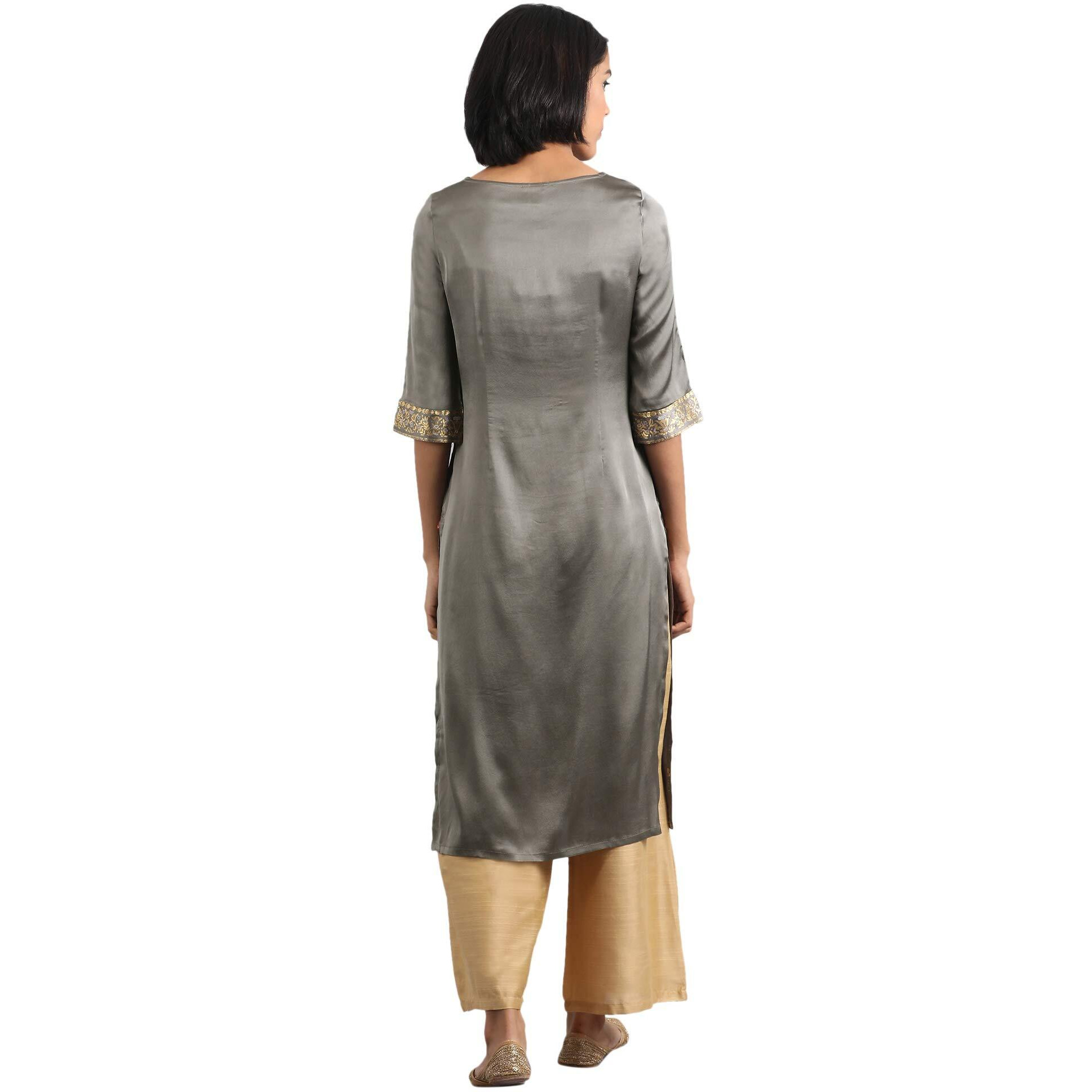W For Woman Women's Satin Kurta (19Auw12913-112653_Grey_Xs (6))